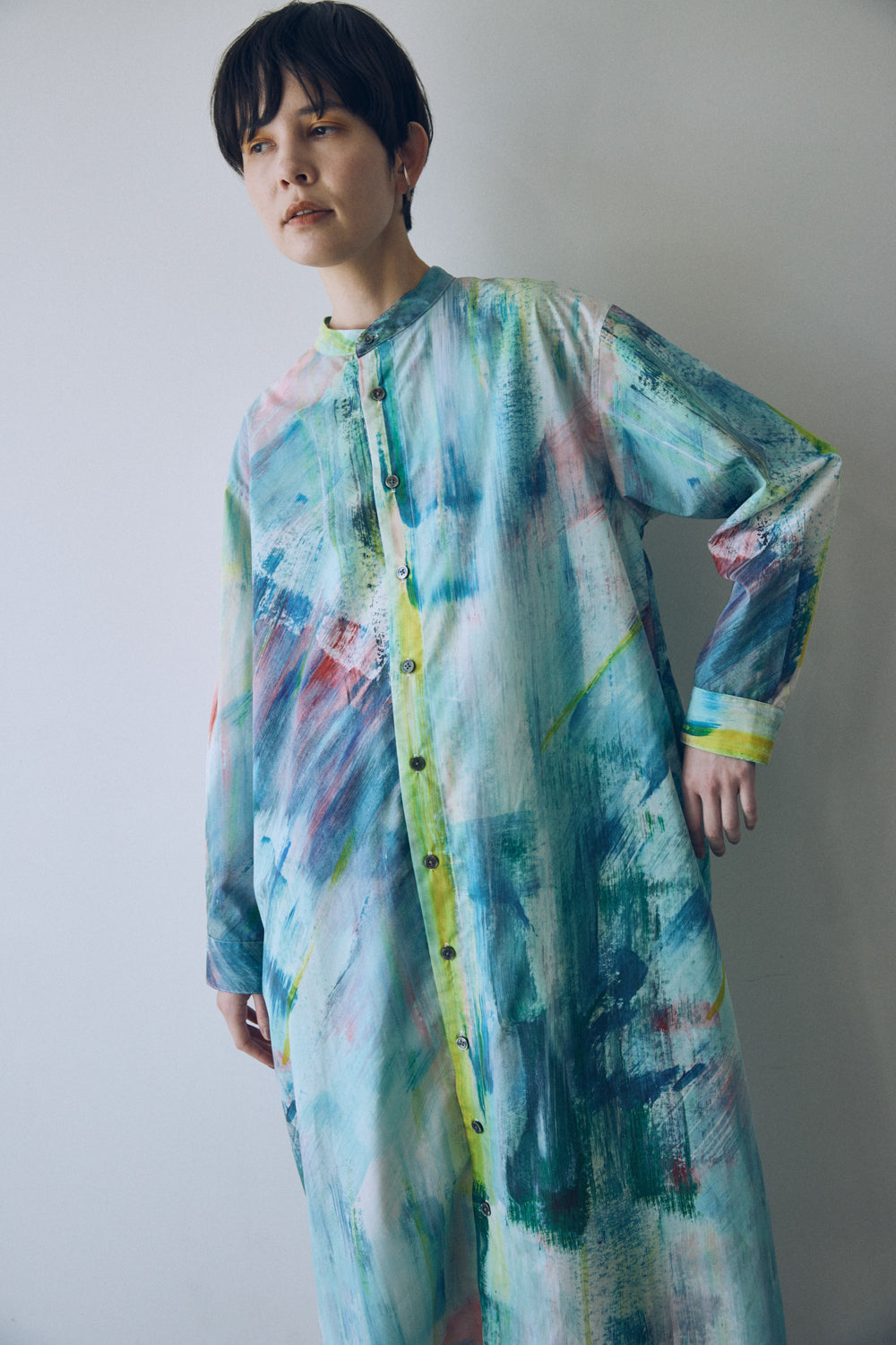 YARRA NEU HAND PAINTINGプリントシャツワンピース NU-5534-449