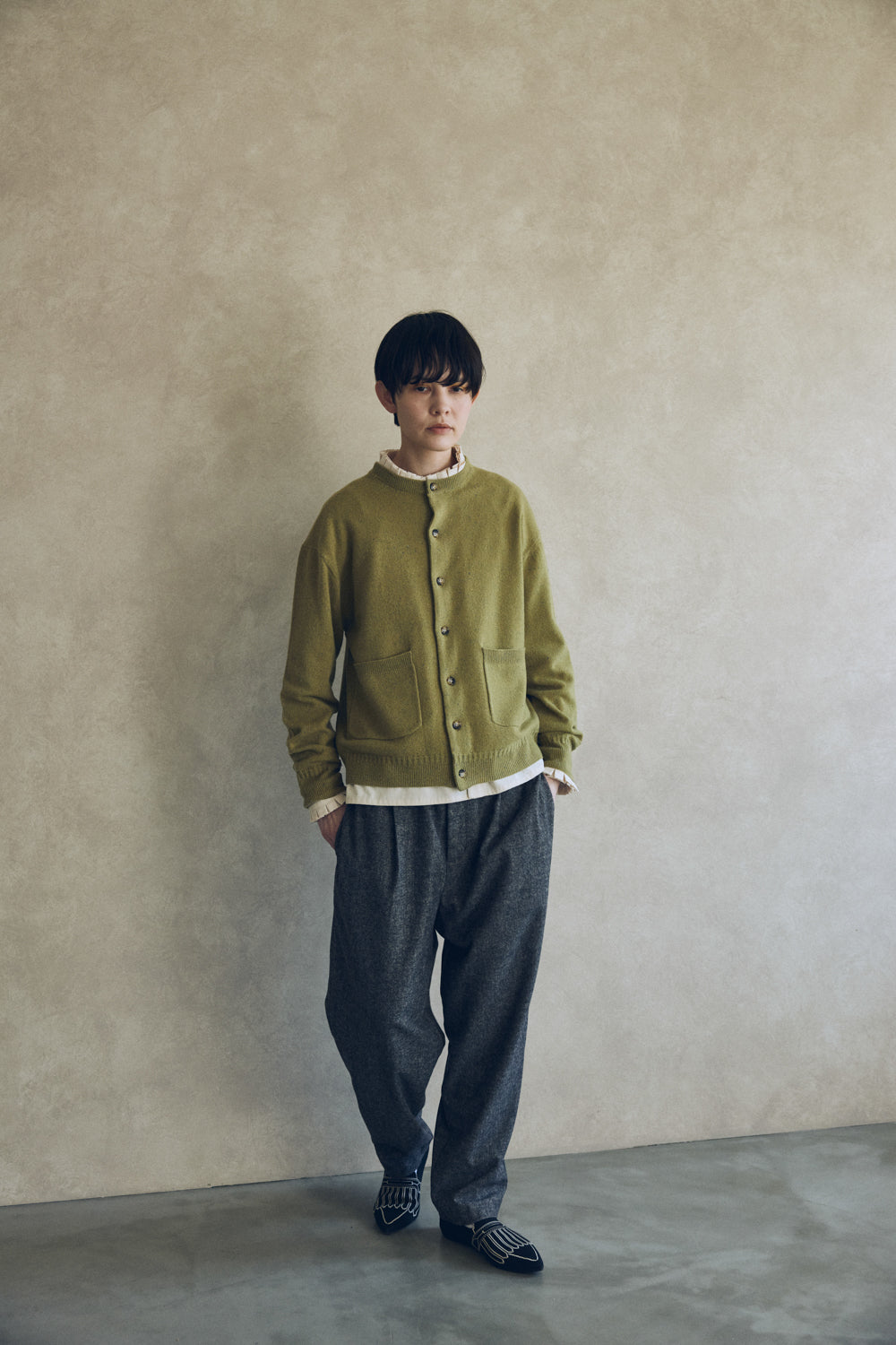 YARRA NEU ヴィンテージワッシャー衿フリルシャツ NU-5553-423