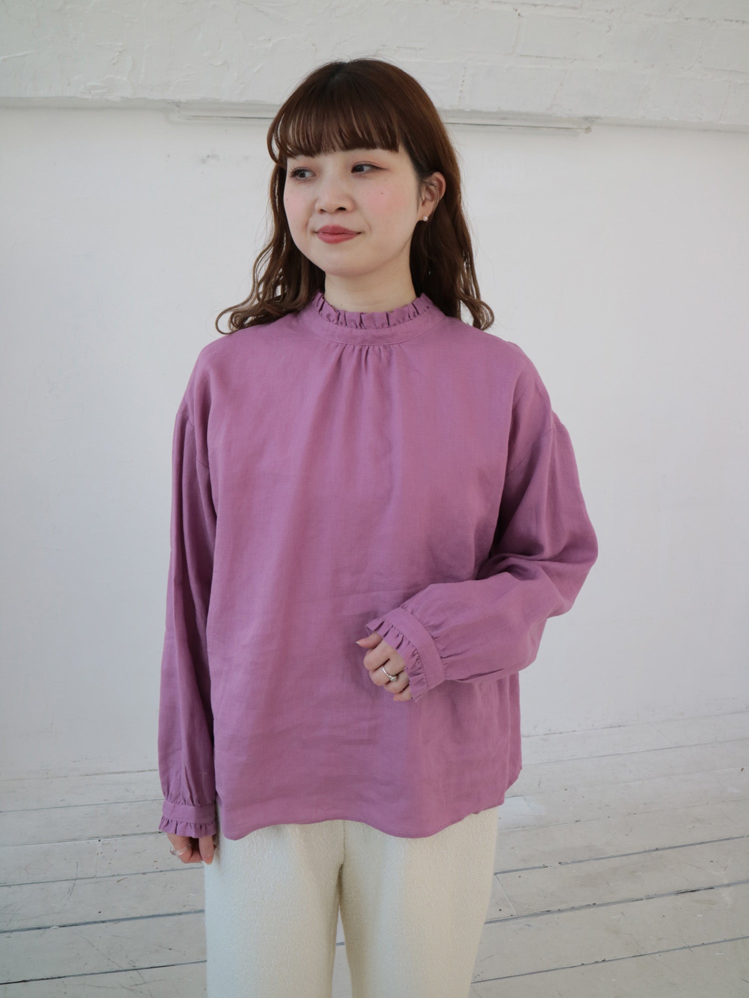 YARRA リネン100フリルカラー2WAYブラウス YR-1543-211