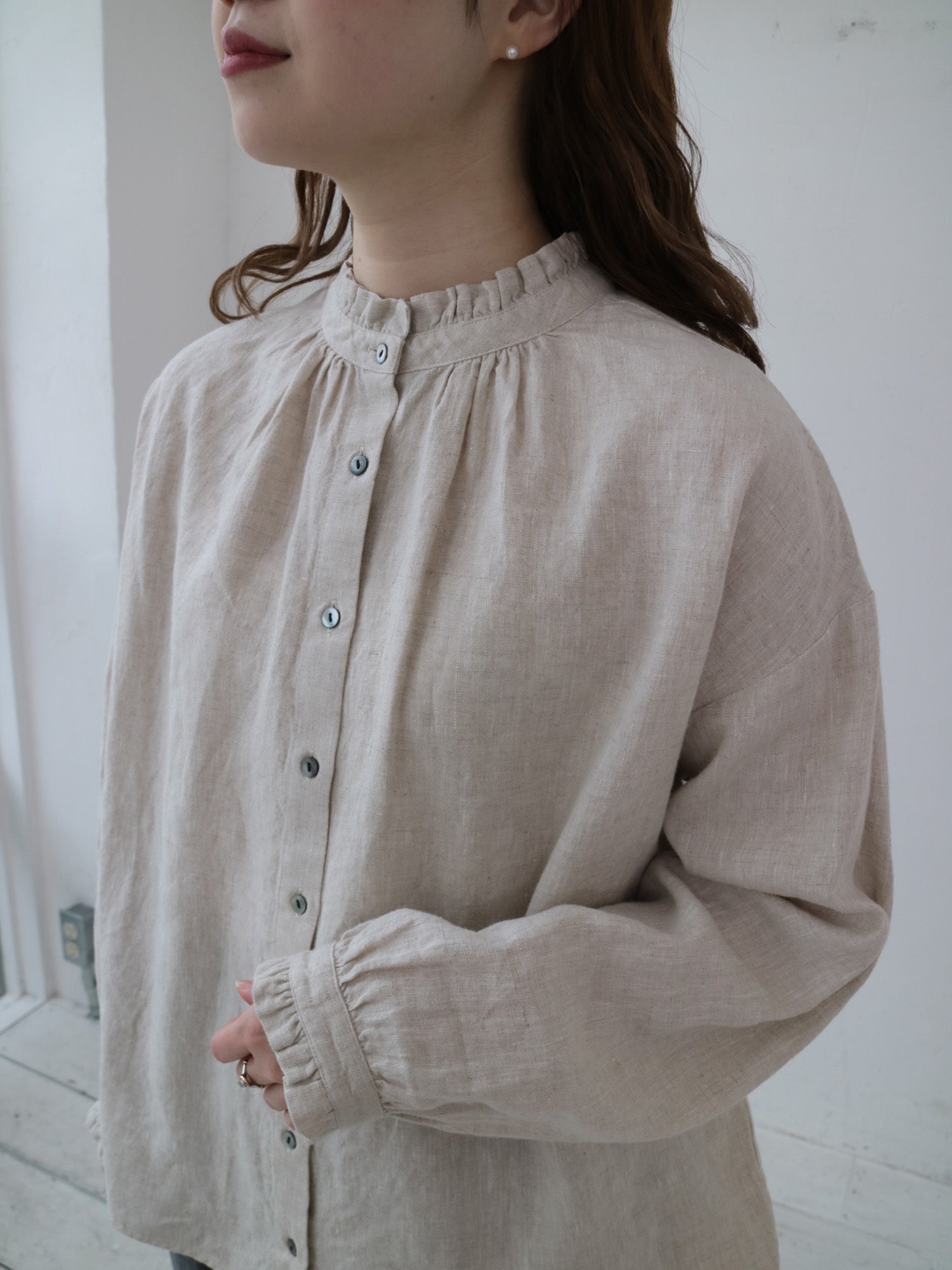 YARRA リネン100フリルカラー2WAYブラウス YR-1543-211