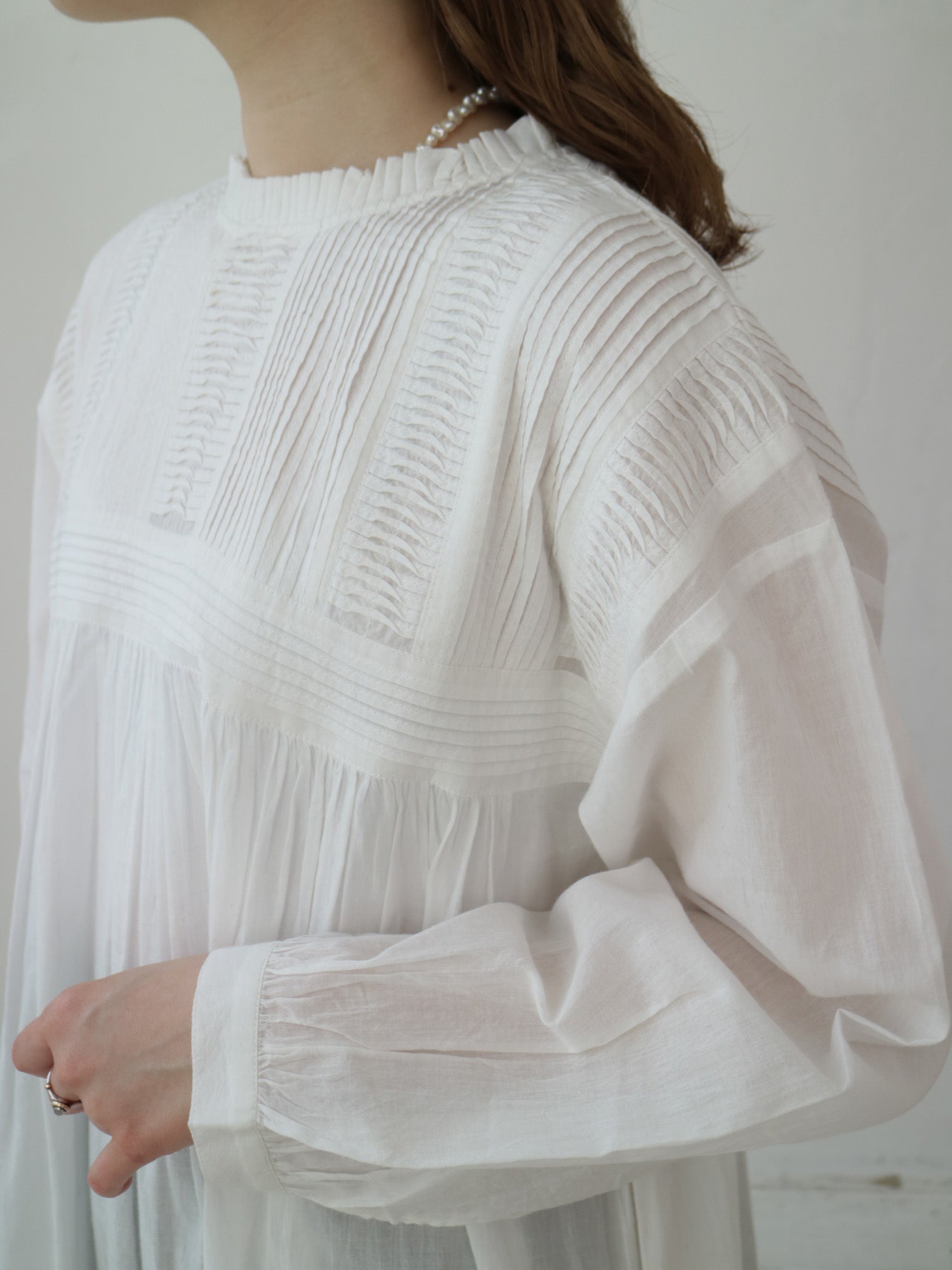 YARRA INDIAフリル衿ピンタックワンピース YR-1544-208