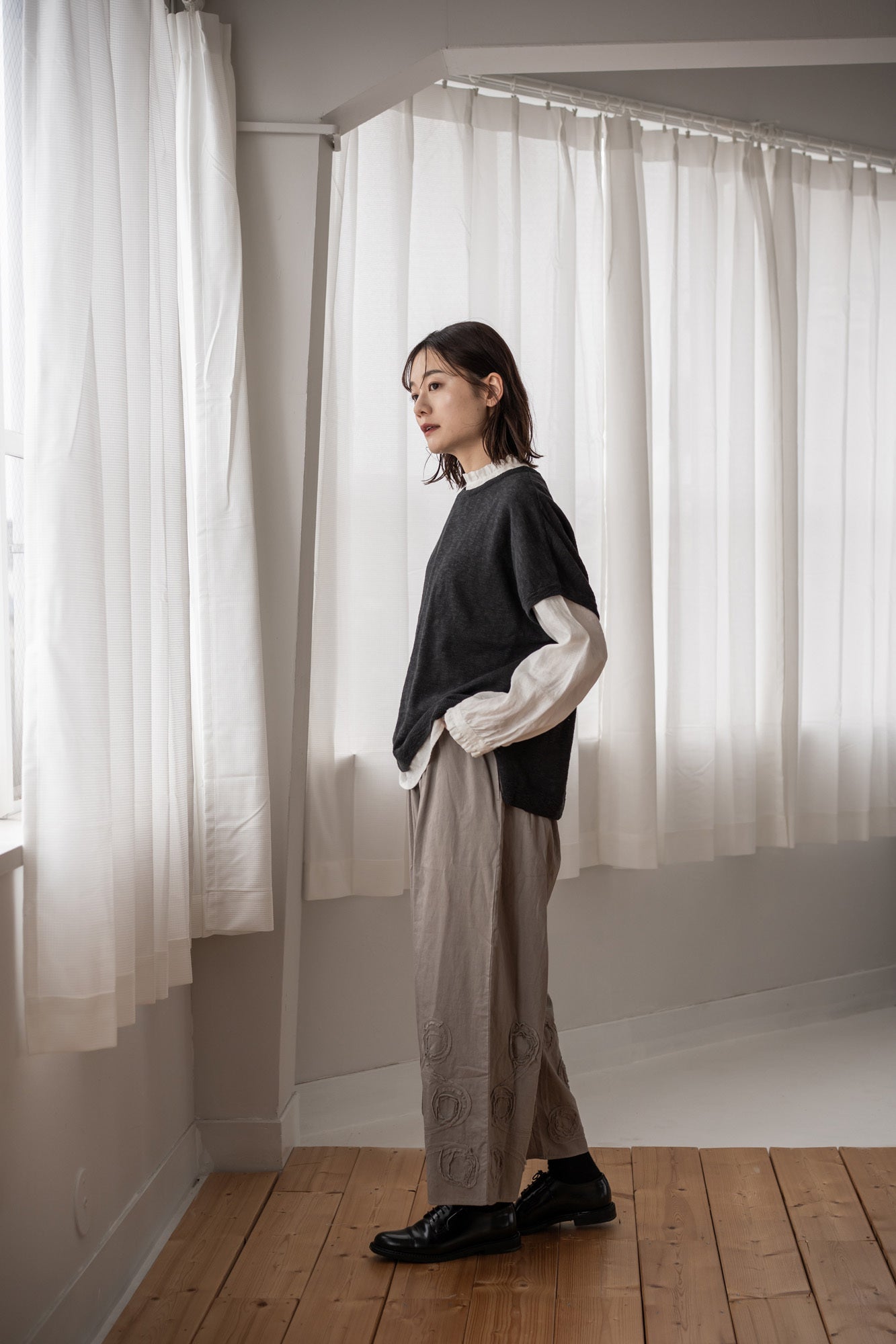 YARRA INDIAドットテープ刺繍パンツ YR-1545-209