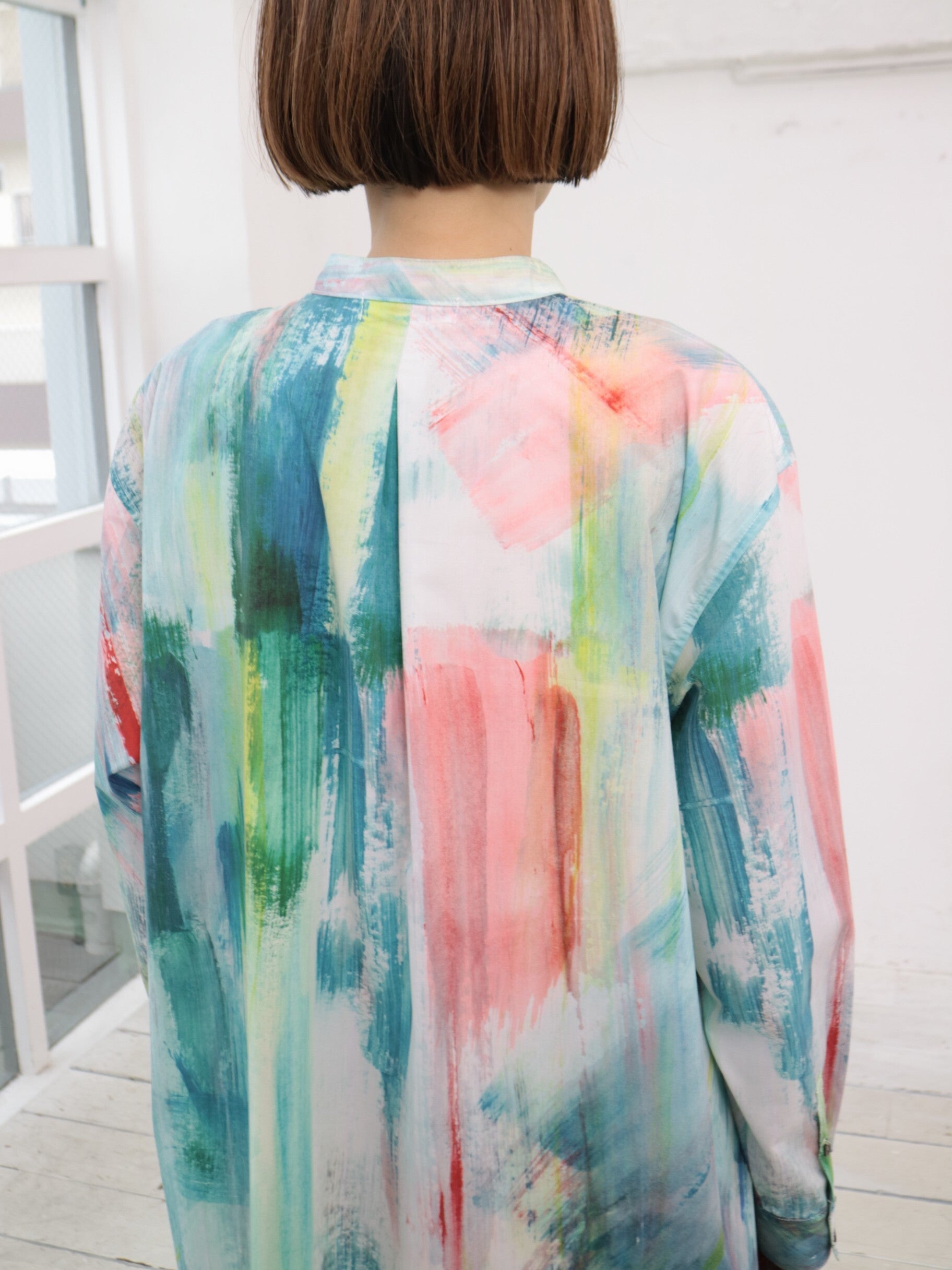 YARRA NEU HAND PAINTINGプリントシャツワンピース NU-5534-449