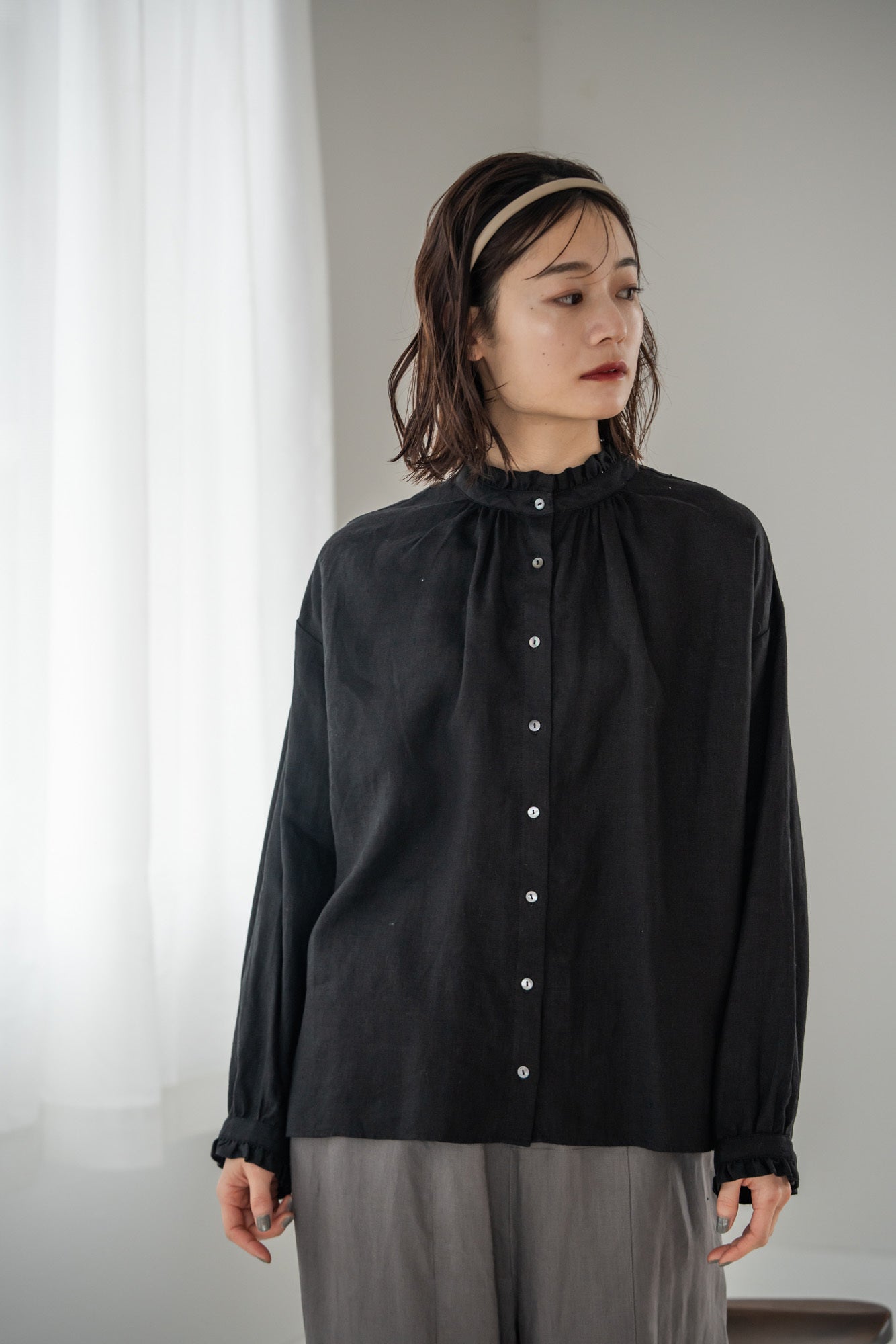 YARRA リネン100フリルカラー2WAYブラウス YR-1543-211