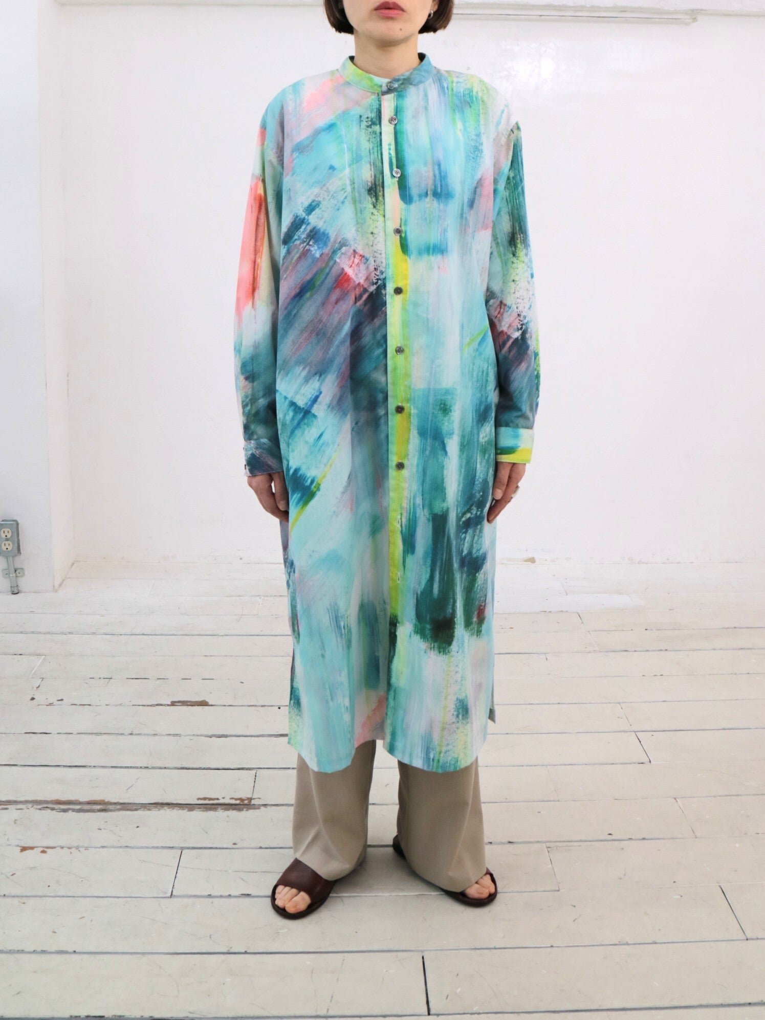 YARRA NEU HAND PAINTINGプリントシャツワンピース NU-5534-449
