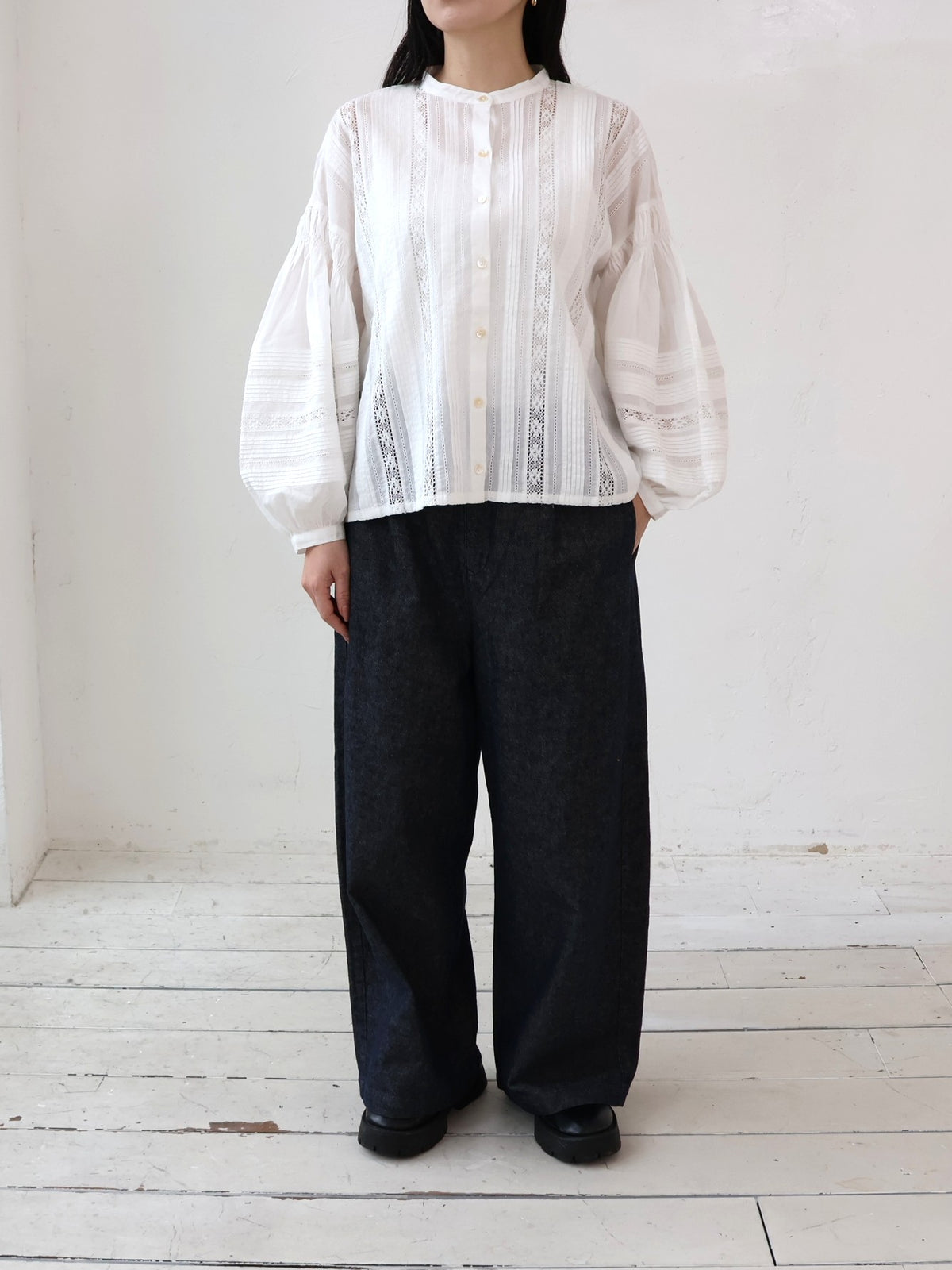 YARRA INDIAピンタックレースブラウス YR-1643-209