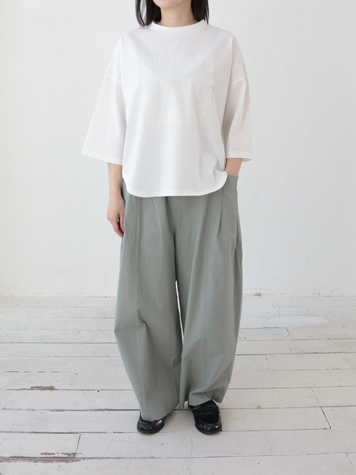 YARRA シルキータッチ5分袖レースTEE YR-1641-201