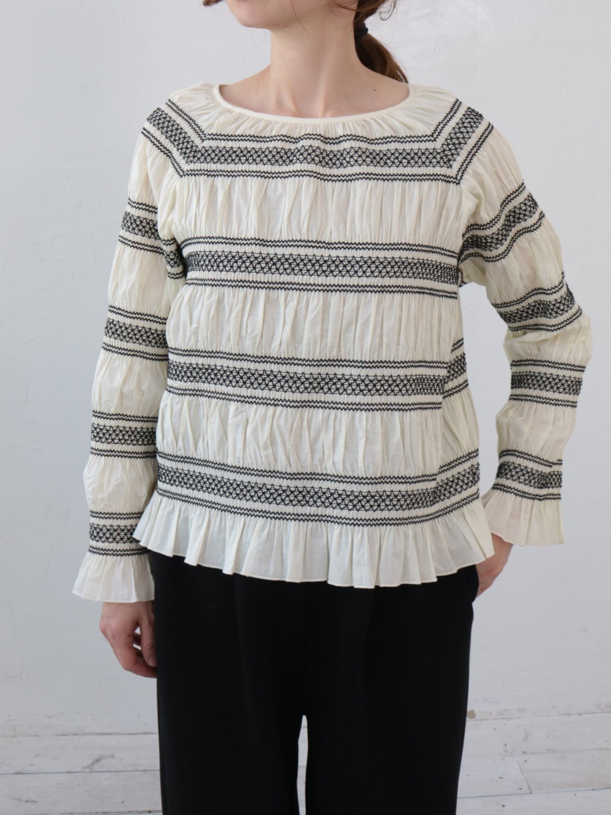 doux bleu スモッキング ボーダー ブラウス DB-2553-054