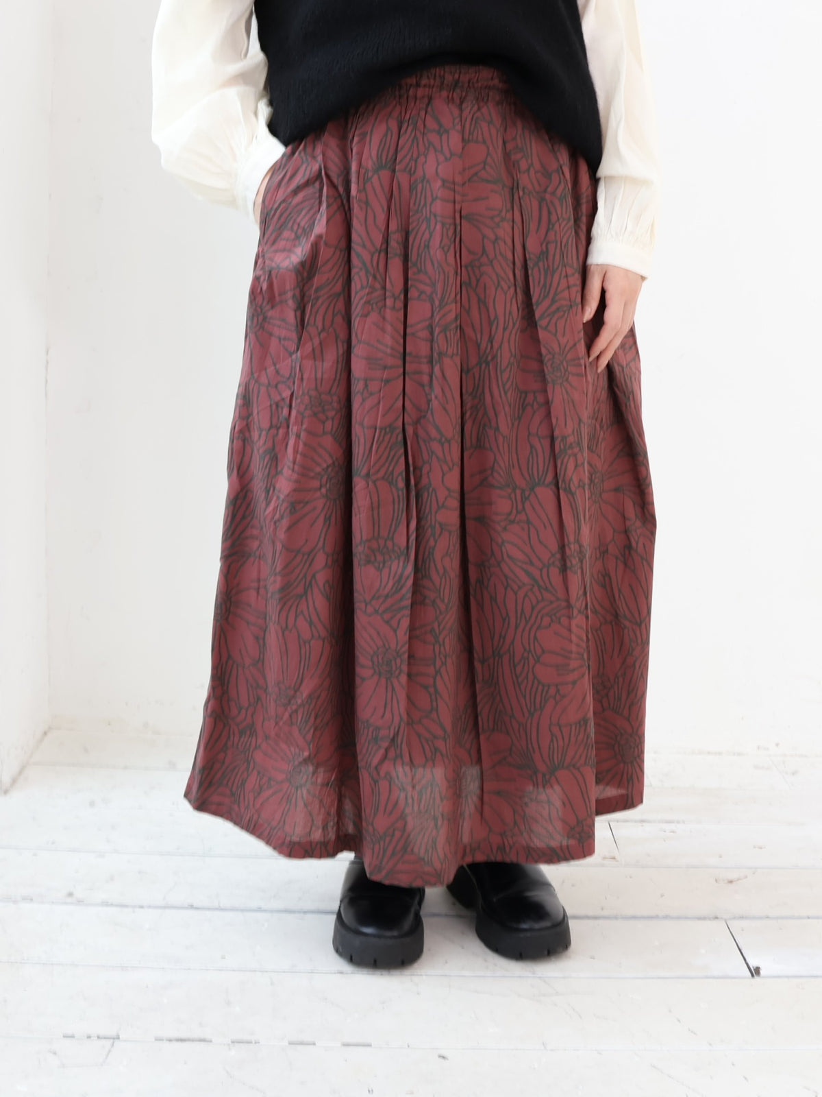 YARRA INDIAプリントタックスカート YR-1646-215