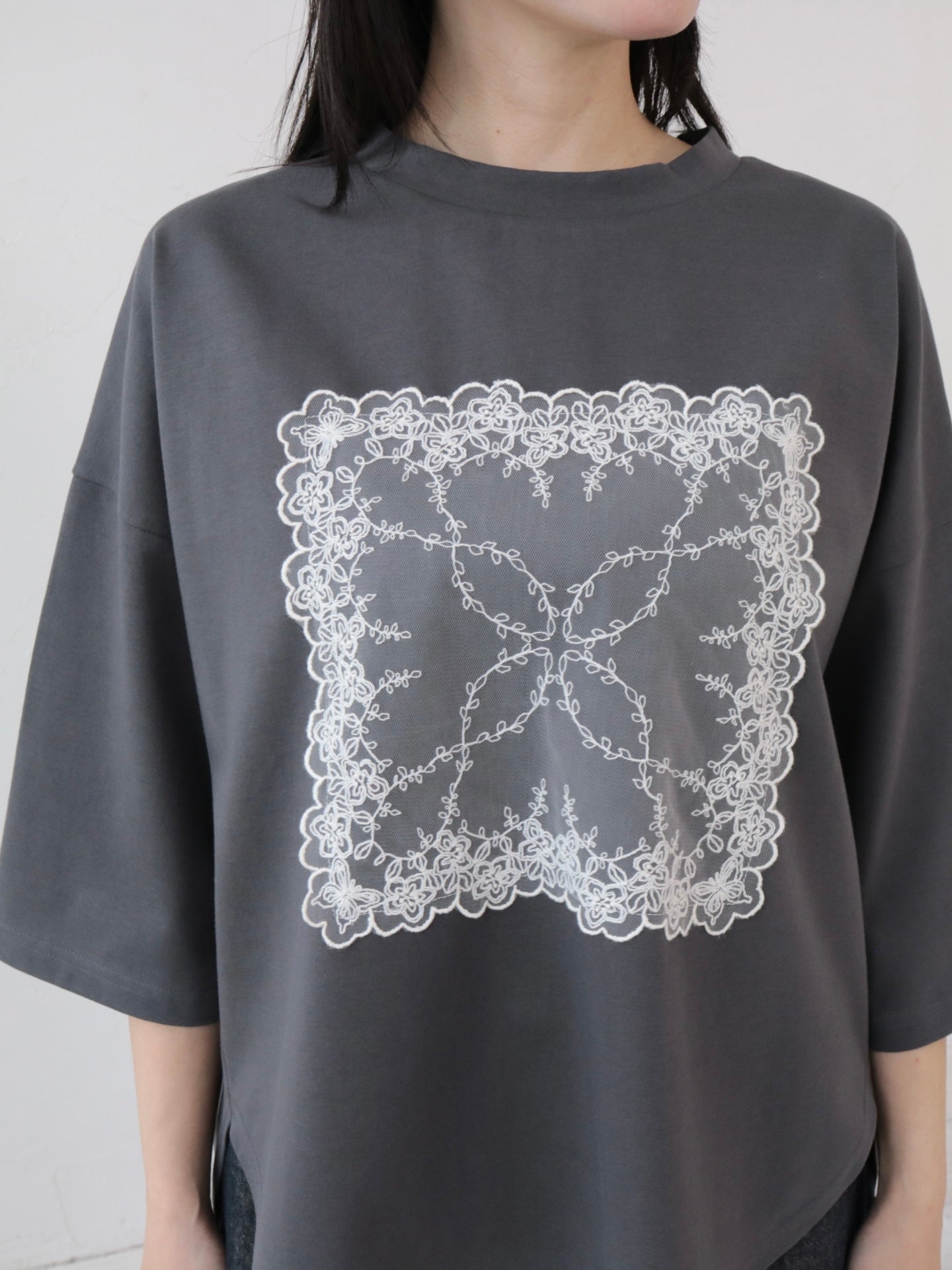 YARRA シルキータッチ5分袖レースTEE YR-1641-201