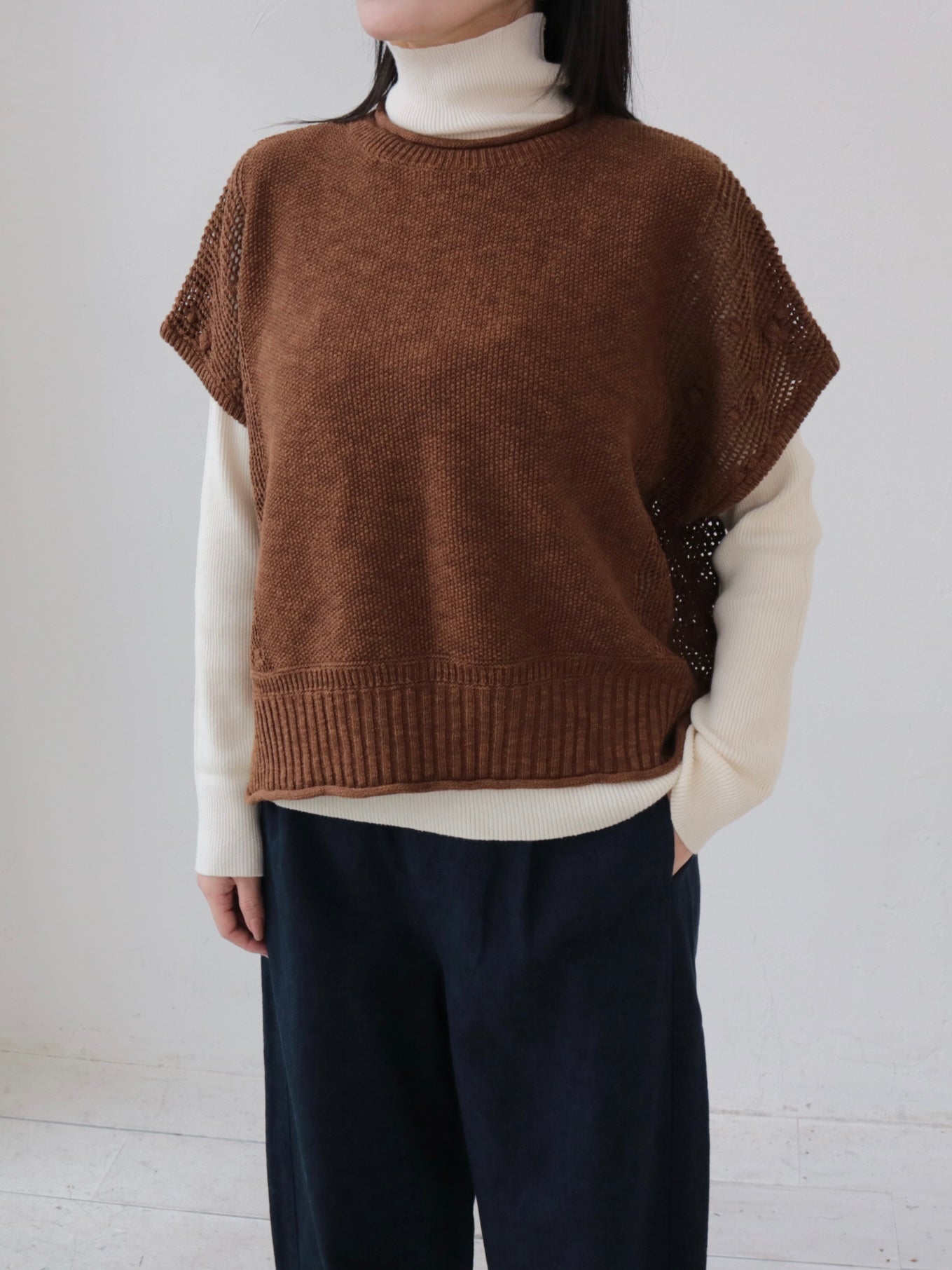 YARRA 綿麻柄編みニットベスト YR-1648-229