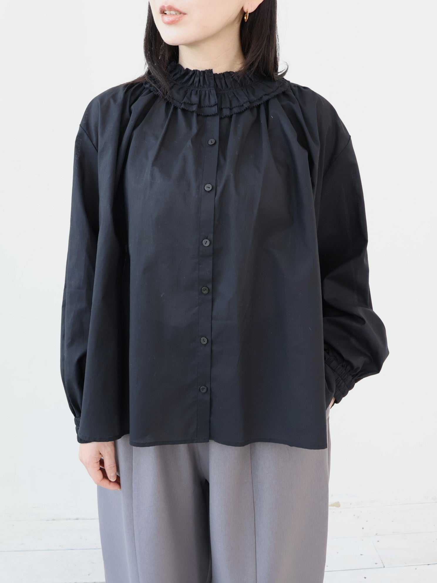 doux bleu コットンフリルギャザーブラウス DB-2643-004