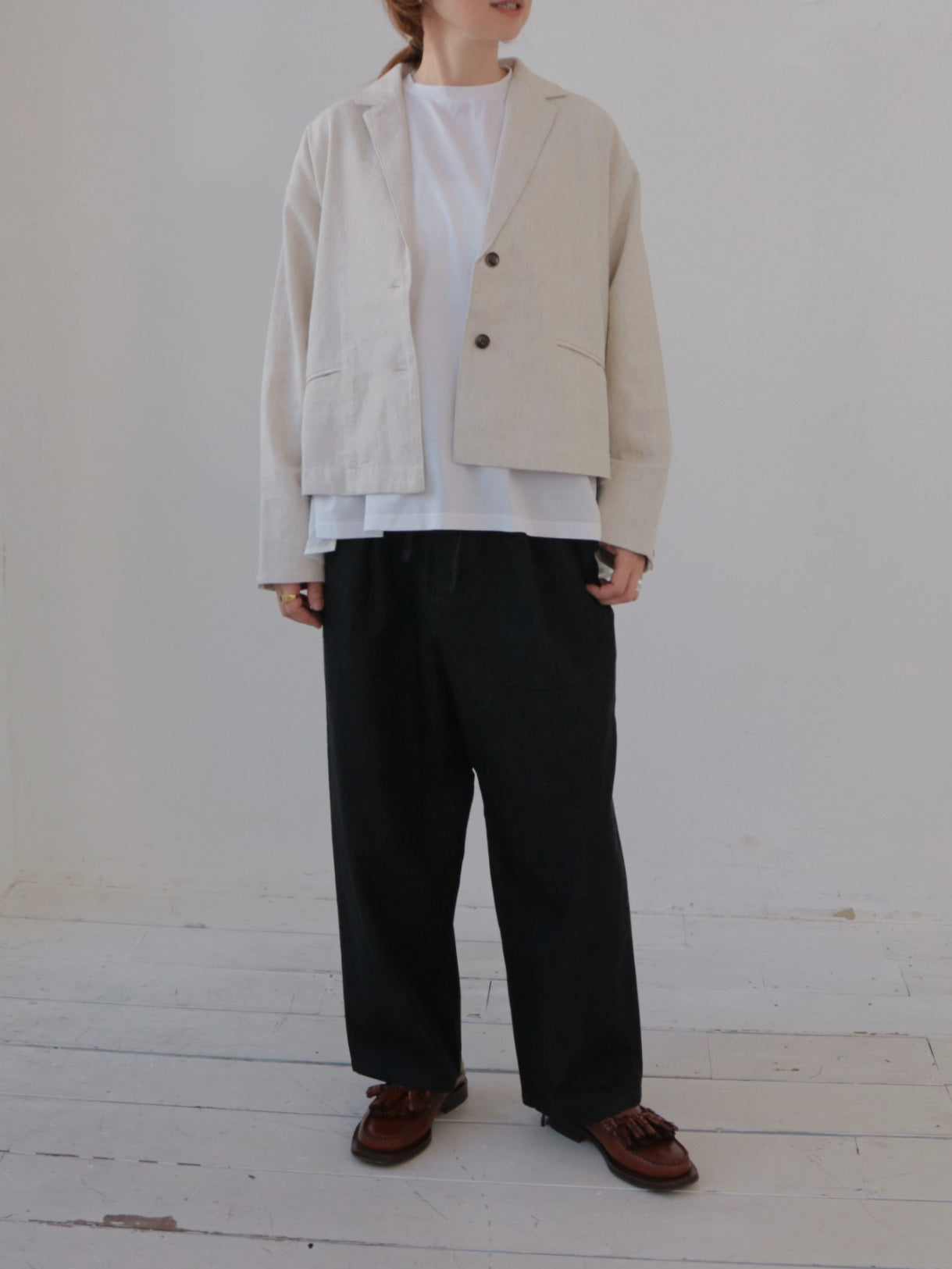 doux bleu リネンレーヨン ストライプジャケット DB-2547-016