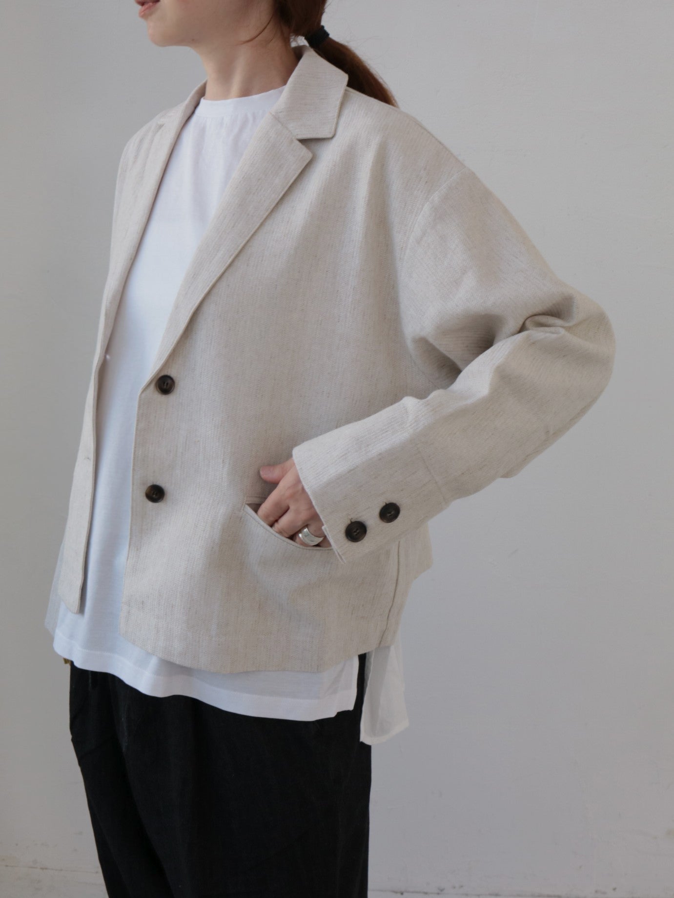 doux bleu リネンレーヨン ストライプジャケット DB-2547-016