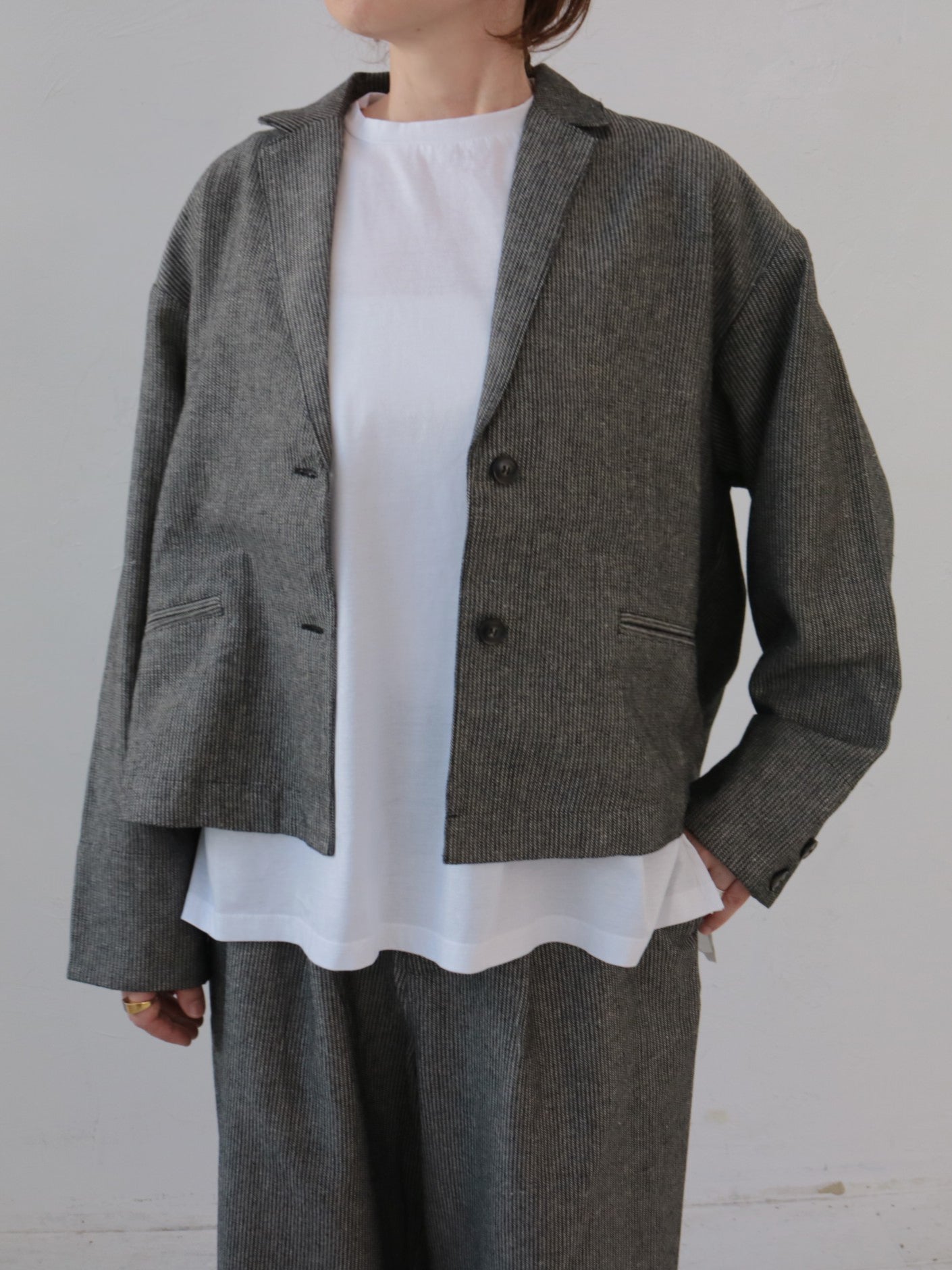 doux bleu リネンレーヨン ストライプジャケット DB-2547-016