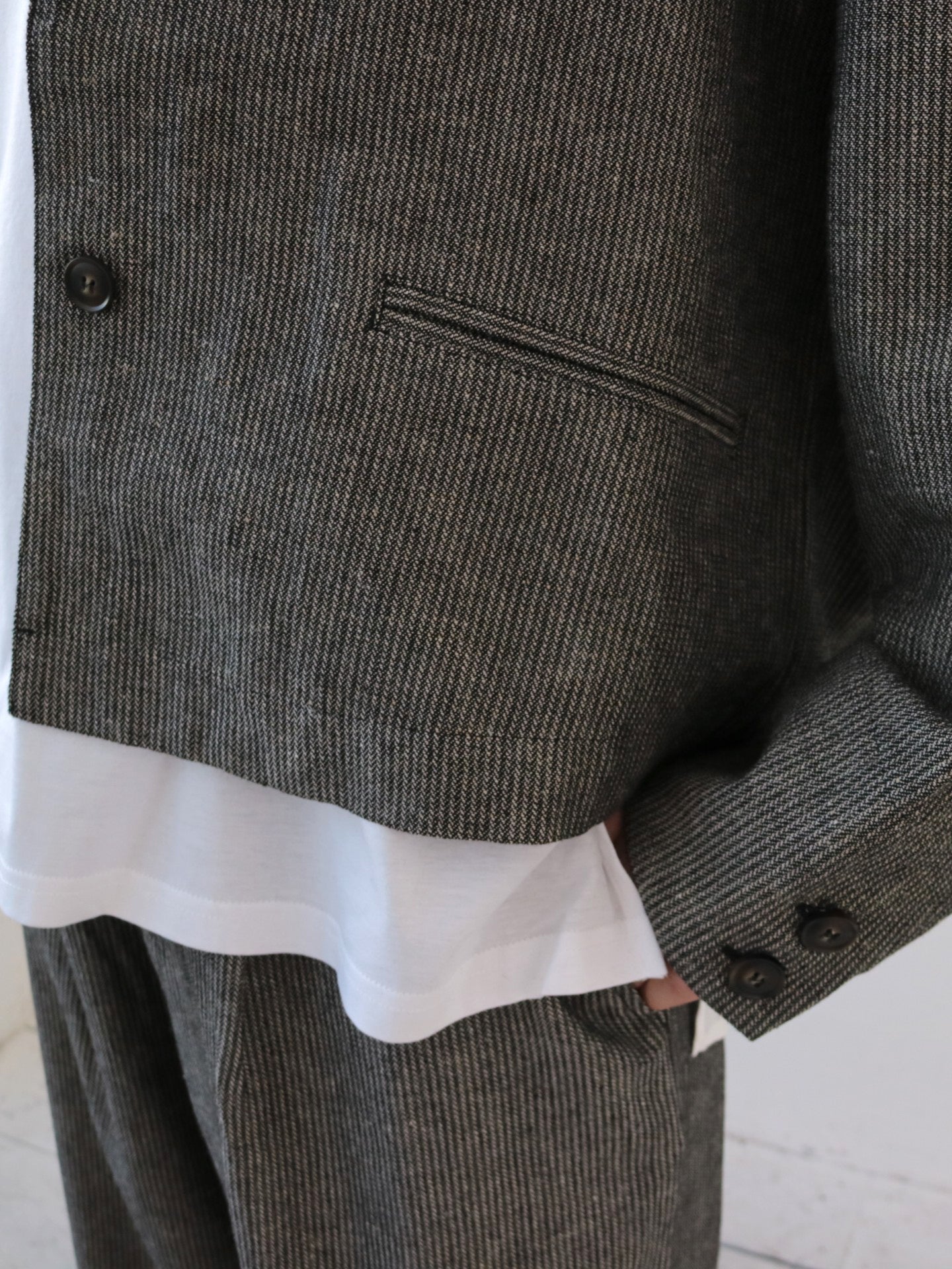 doux bleu リネンレーヨン ストライプジャケット DB-2547-016