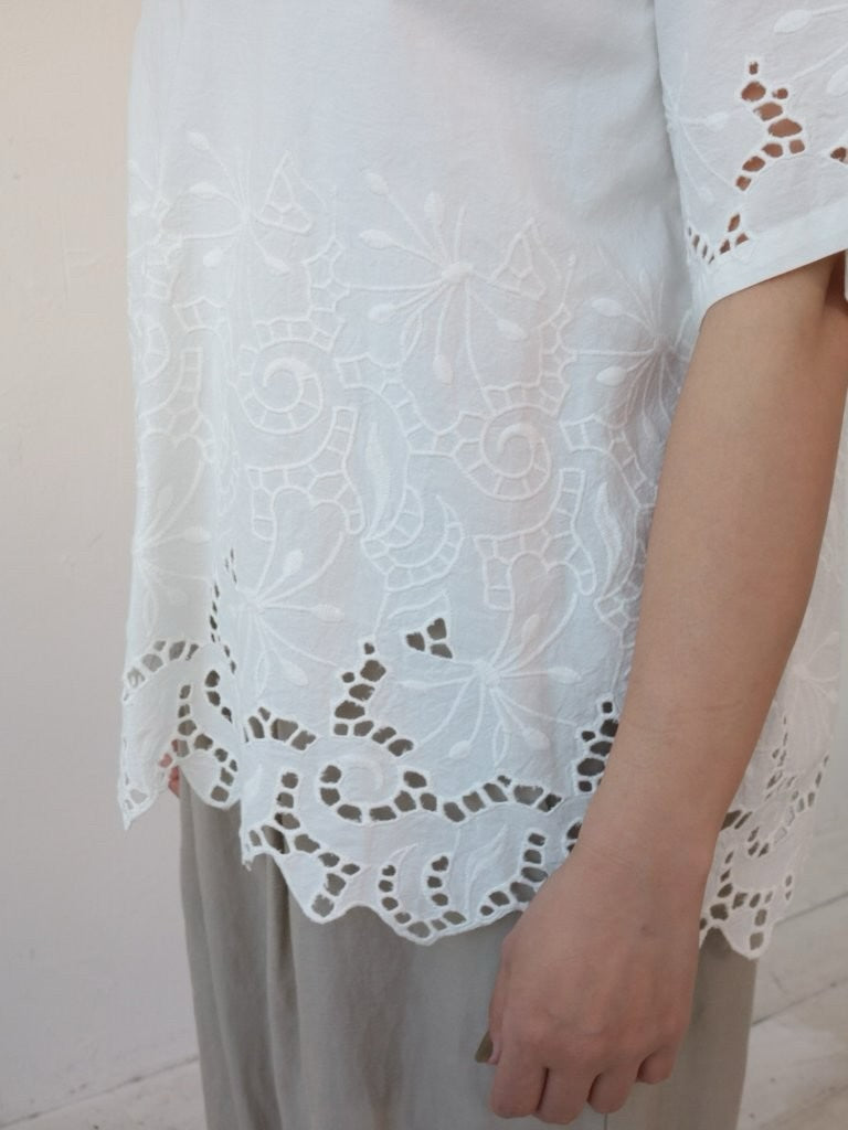 YARRA INDIAスカラップ刺繍ブラウス YR-1623-266