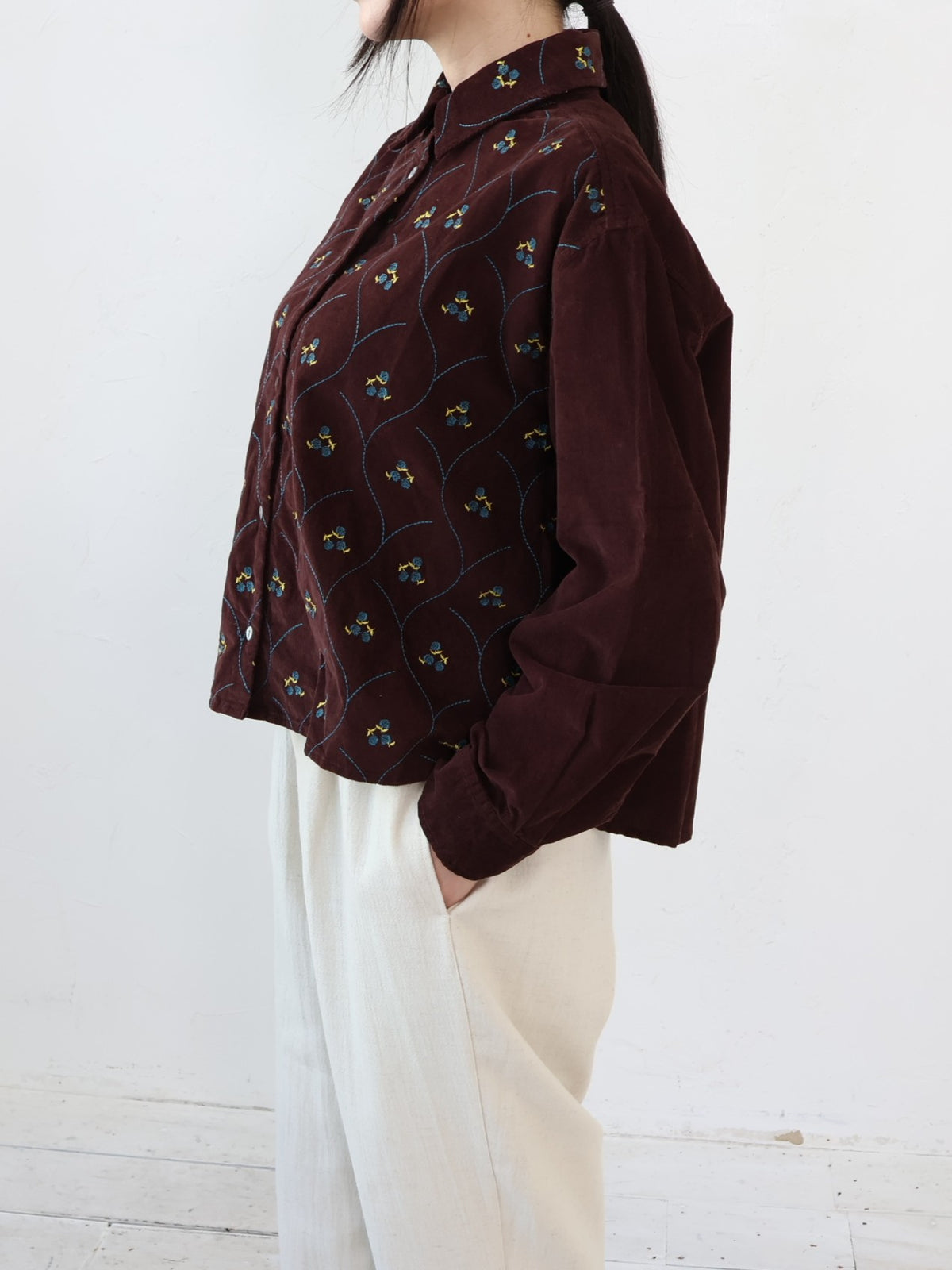 YARRA INDIAコーデュロイ刺繍ブラウス YR-1653-262