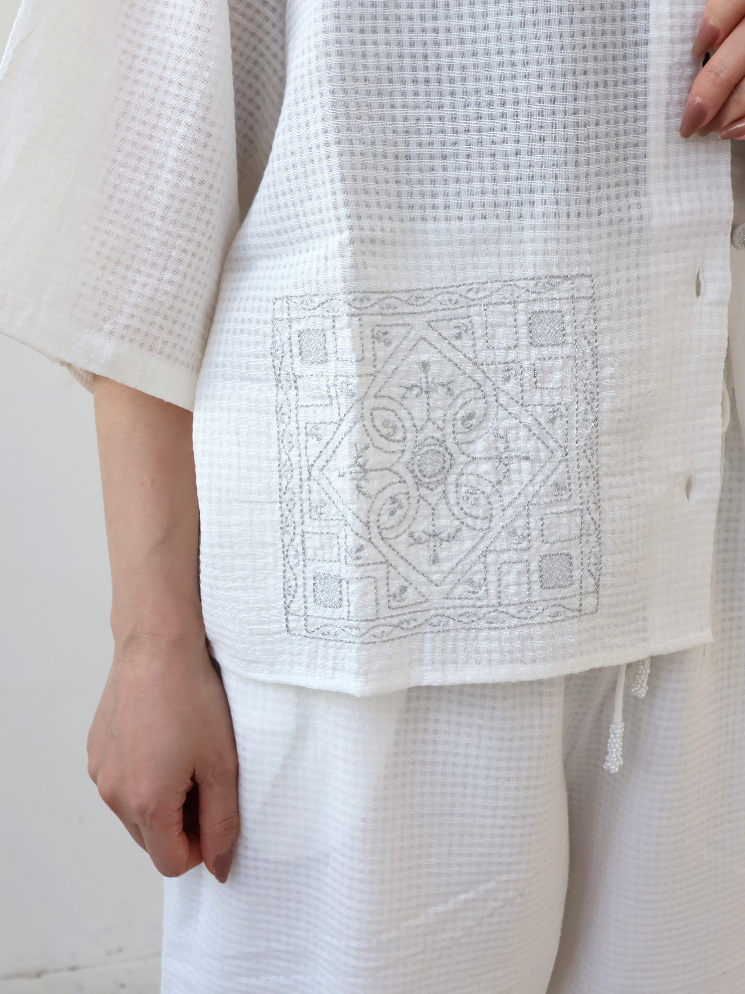 YARRA INDIA開襟ラメ刺繡シャツ YR-1623-269