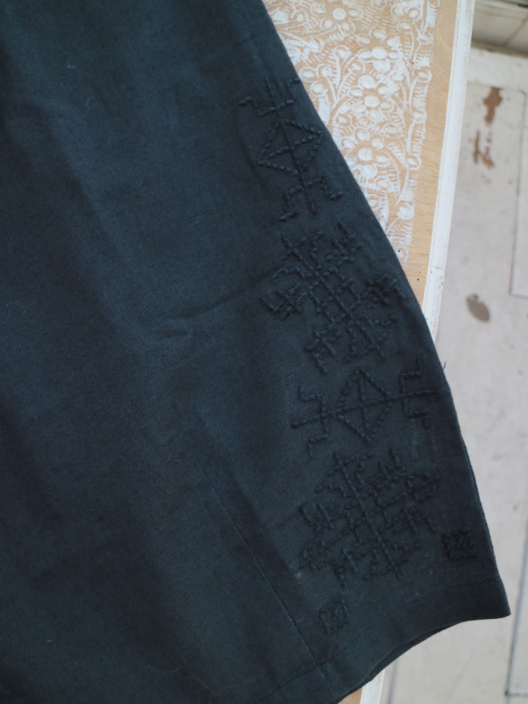 YARRA INDIAリネンコットン裾刺繍パンツ YR-1525-273