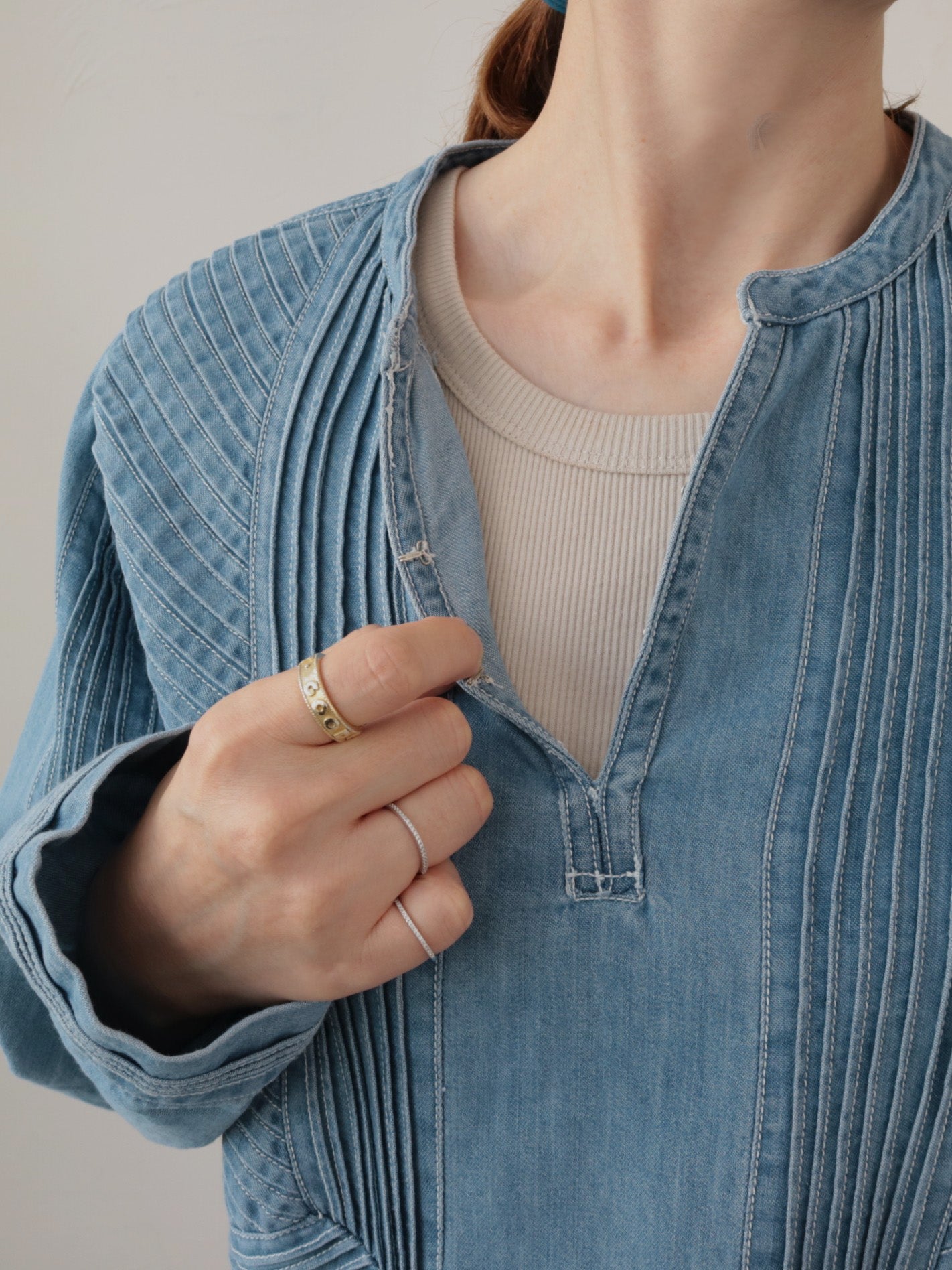 doux bleu ピンタックステッチ デニムワンピース DB-2614-013