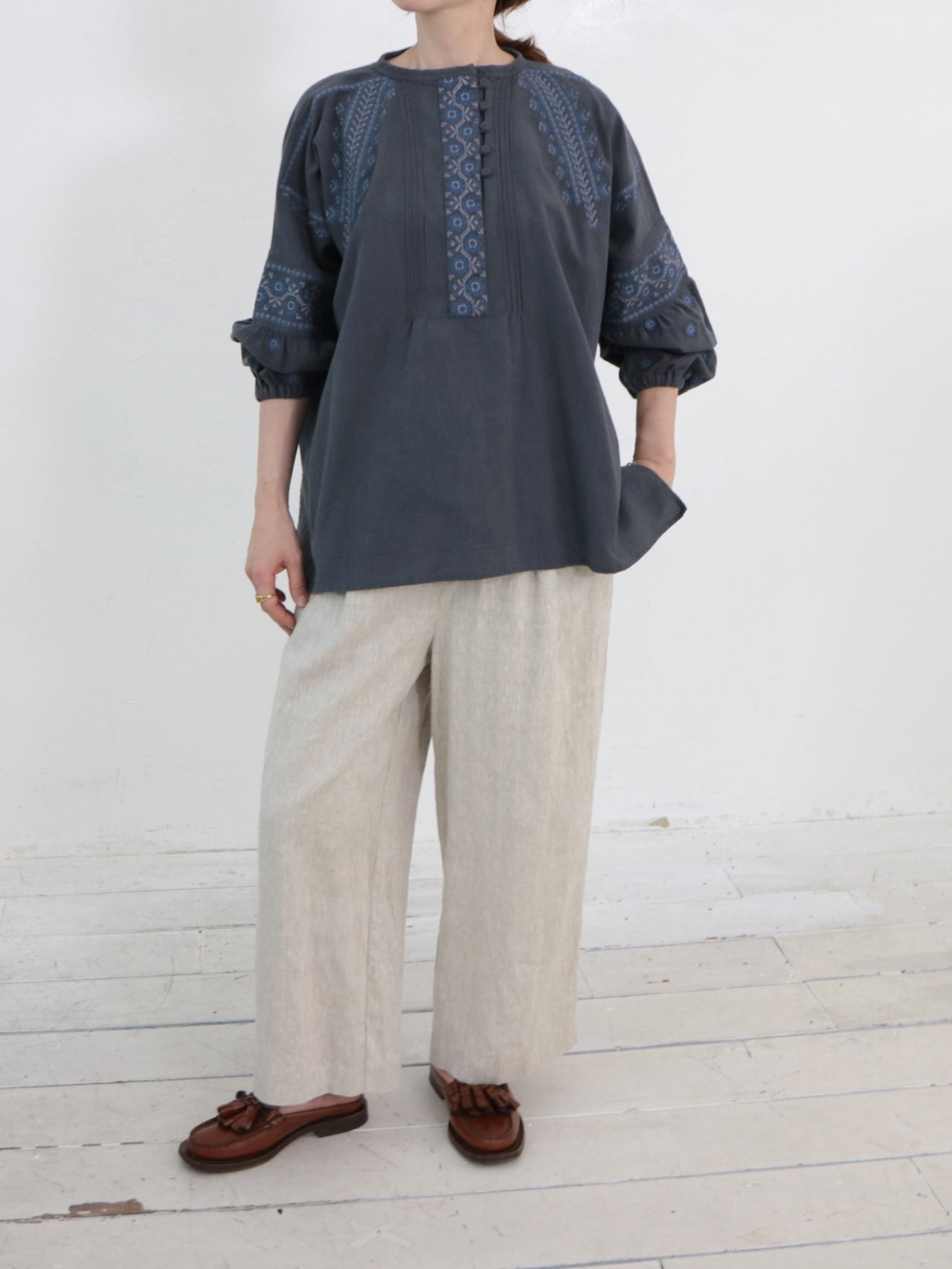 doux bleu クラシックリネン Wタックパンツ DB-2615-005