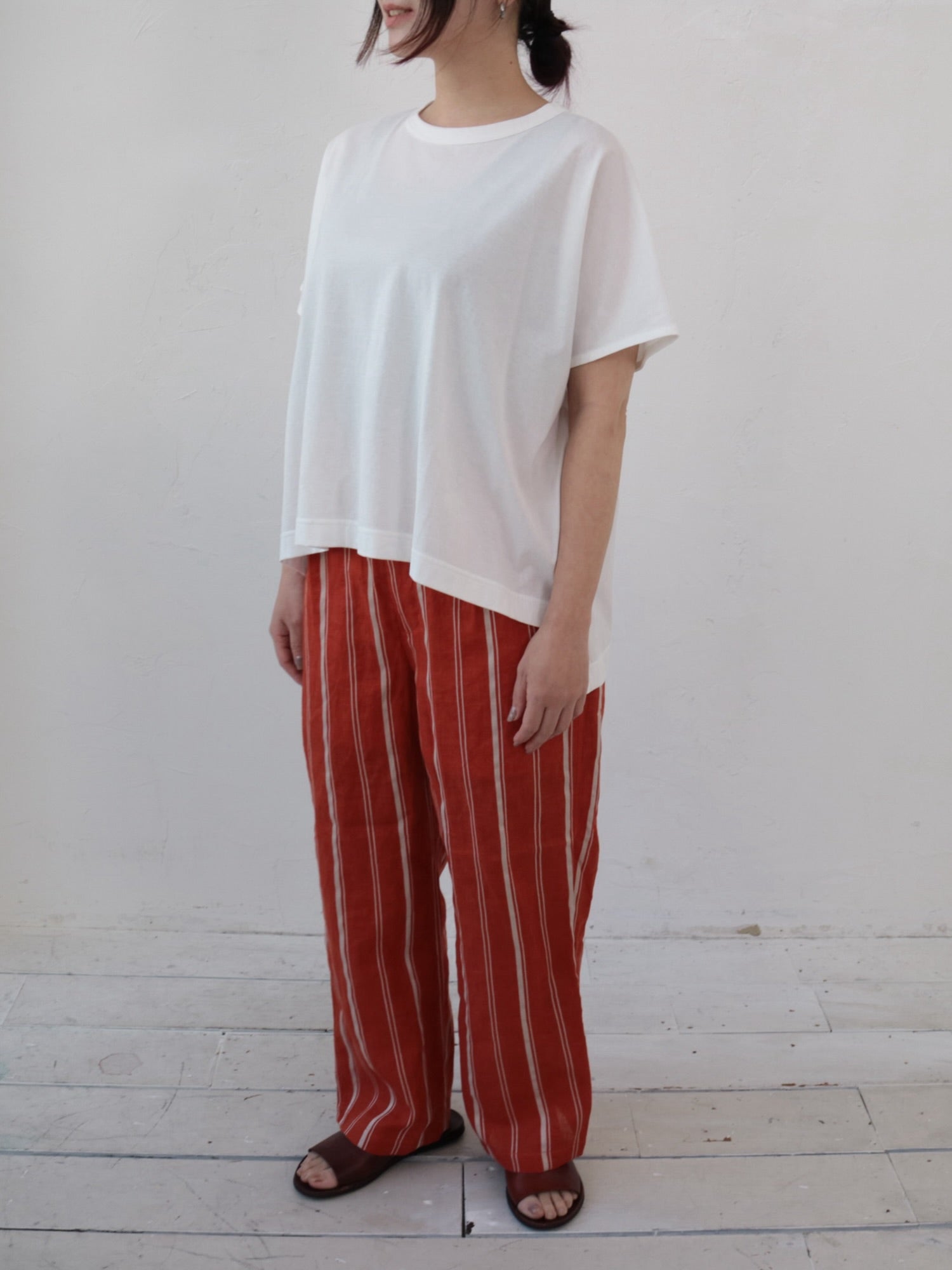 YARRA NEU 綿麻ストライプストレートPT NU-5525-444
