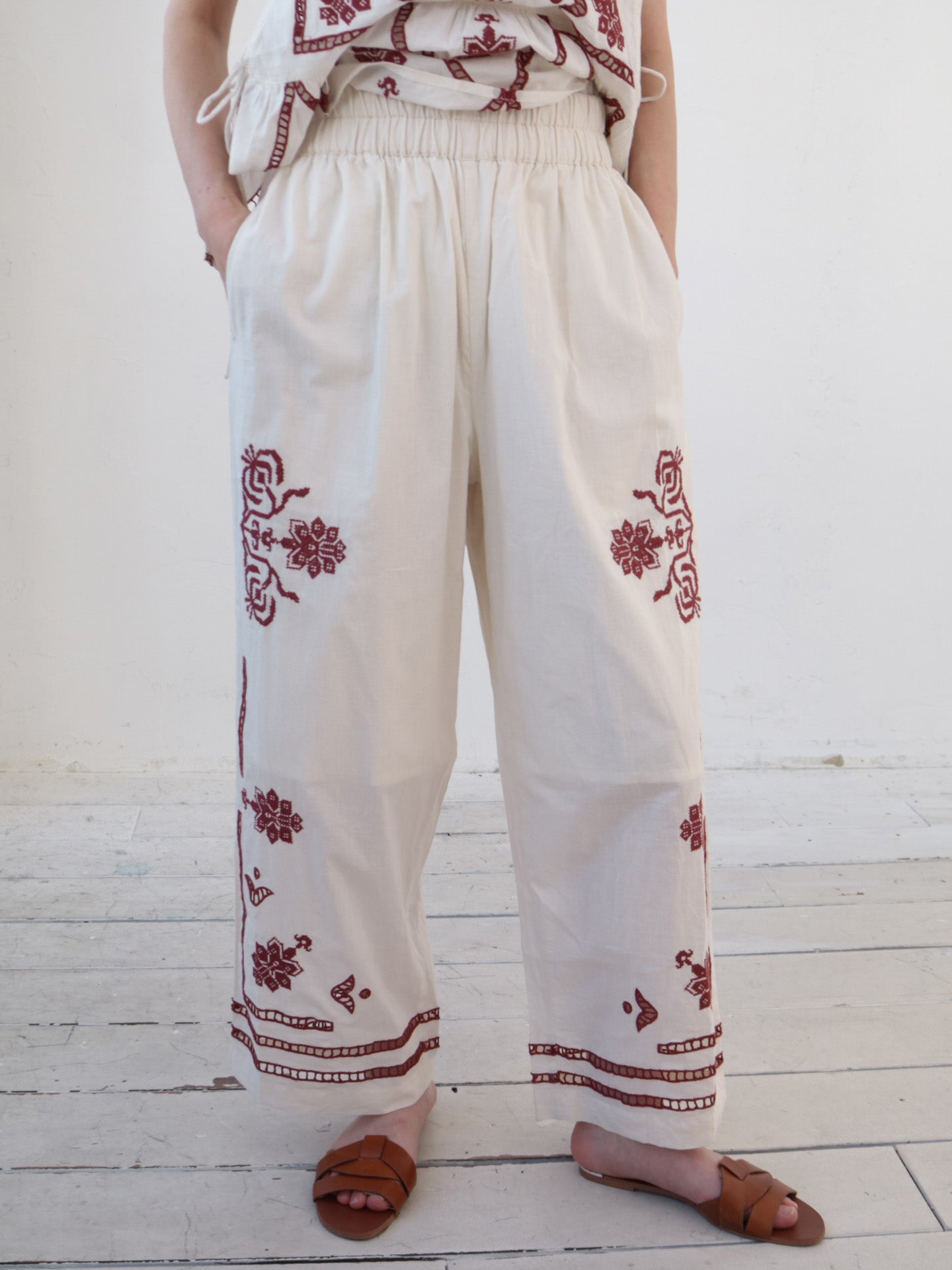 doux bleu クロスステッチ刺繍パンツ DB-2535-082