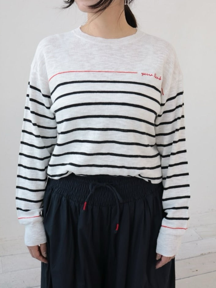 YARRA 刺繍ボーダーニットプルオーバー YR-1612-207