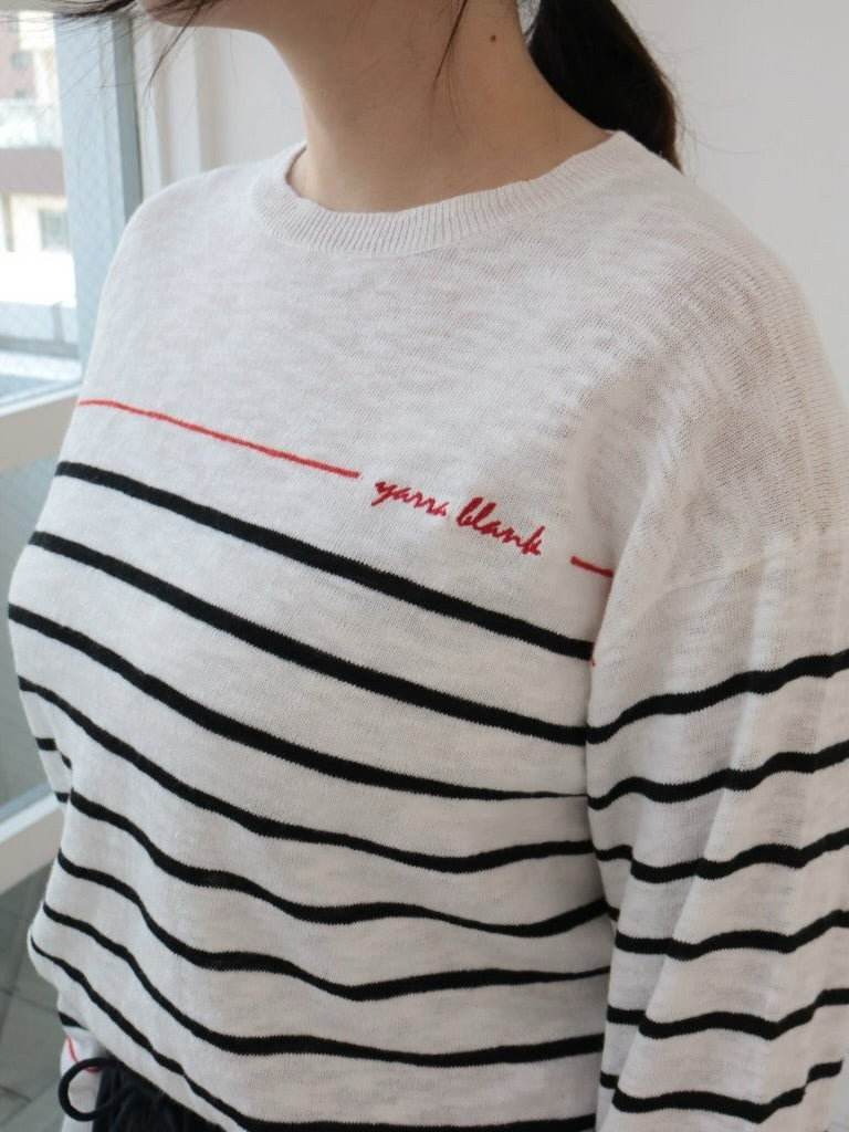 YARRA 刺繍ボーダーニットプルオーバー YR-1612-207