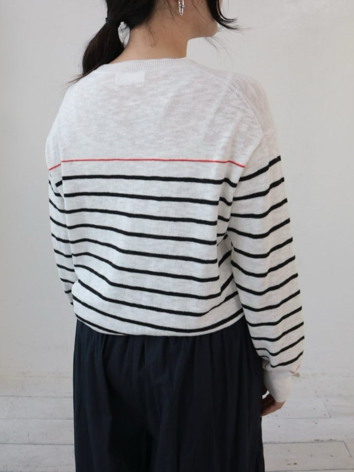 YARRA 刺繍ボーダーニットプルオーバー YR-1612-207