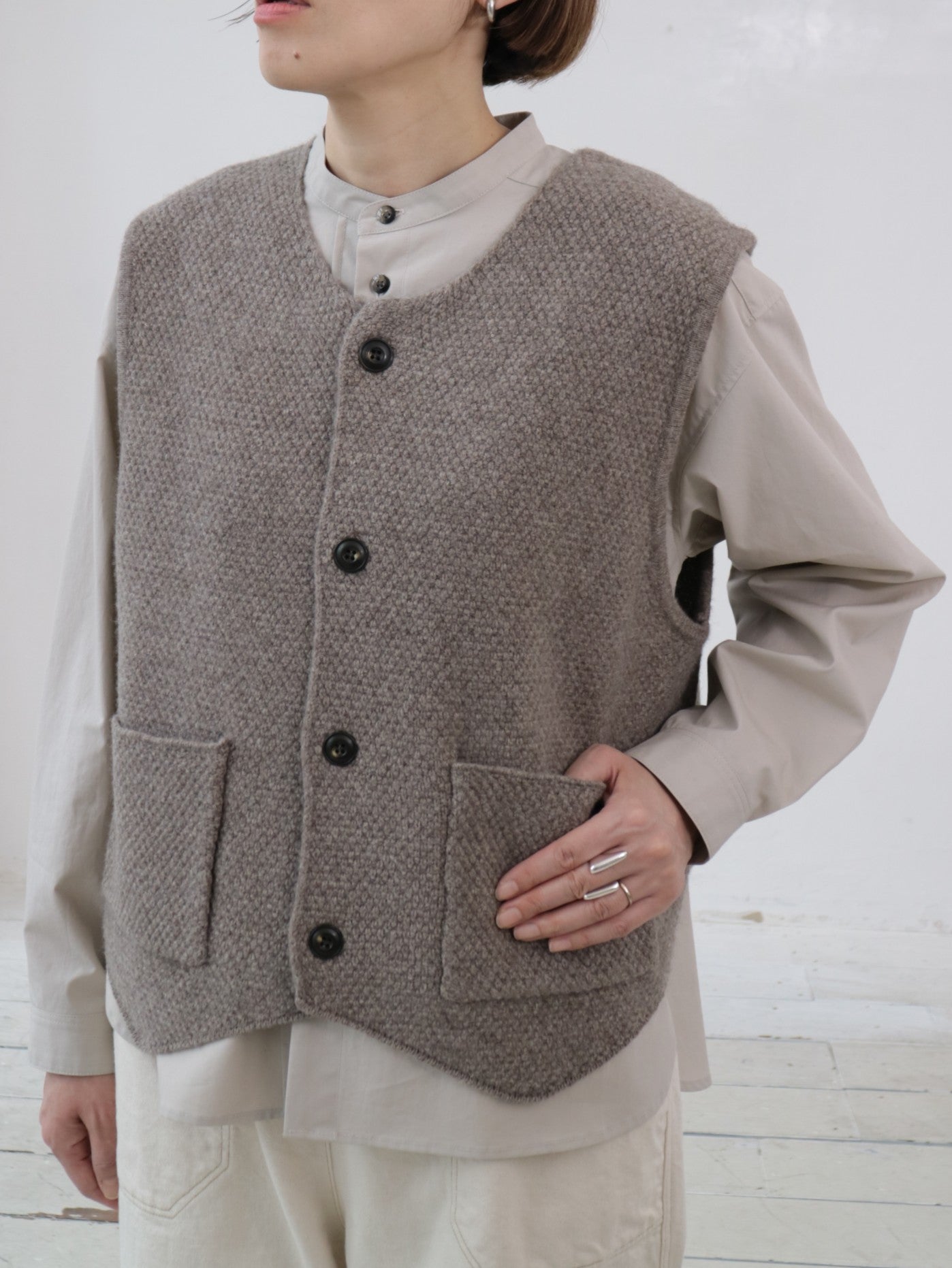 YARRA NEU ヤクウール鹿の子編ニットベスト NU-5548-408