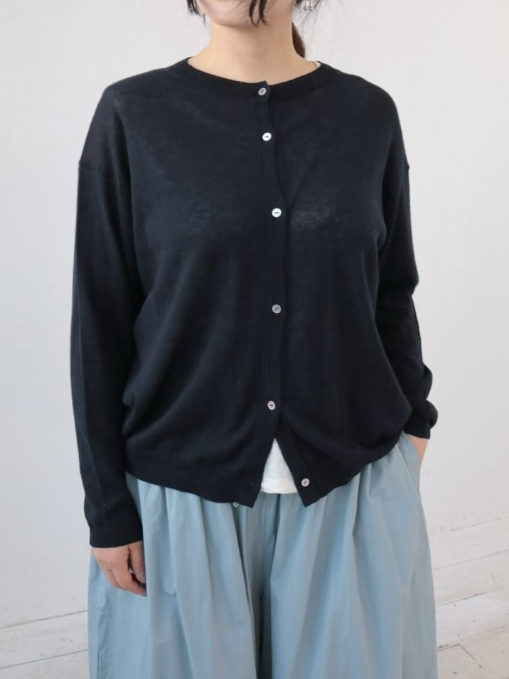 YARRA 麻混クルーネックカーディガン YR-1612-238