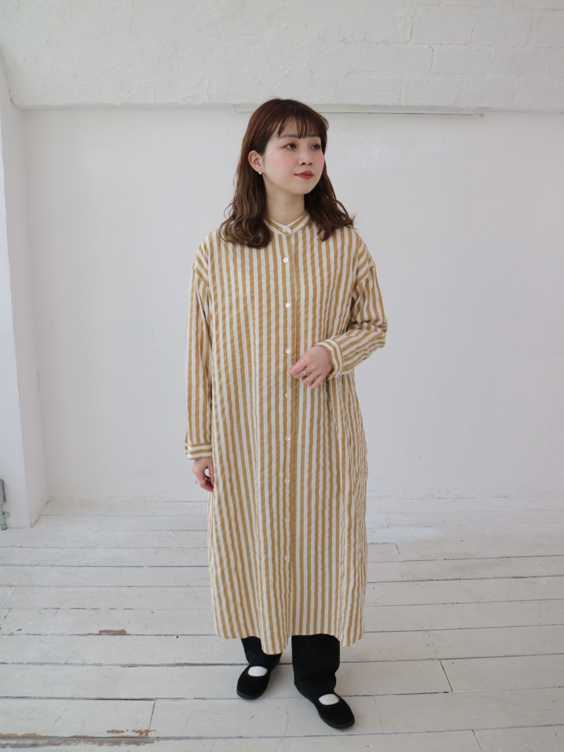 YARRA 先染めストライプスタンドワンピース YR-1544-221