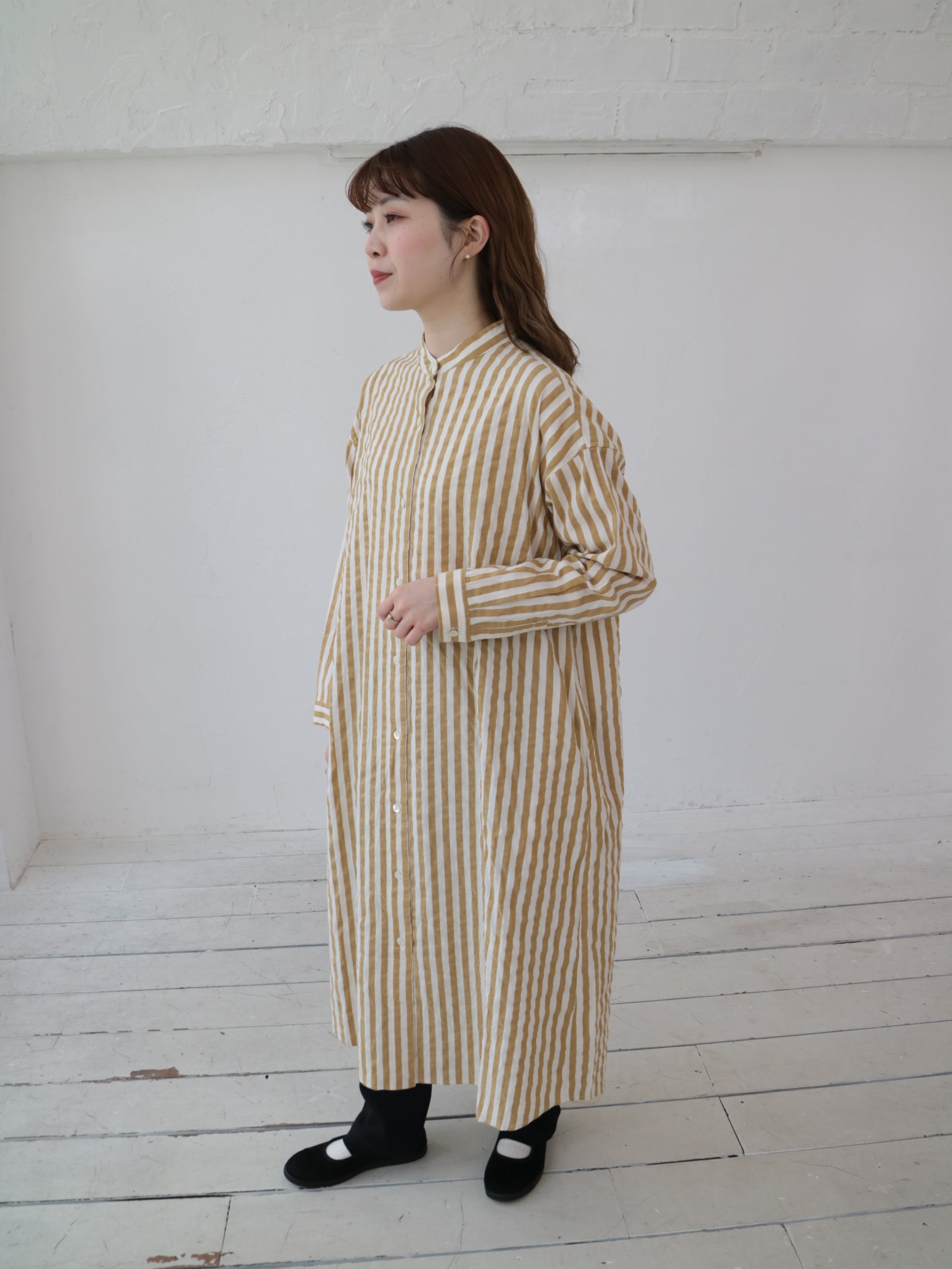 YARRA 先染めストライプスタンドワンピース YR-1544-221