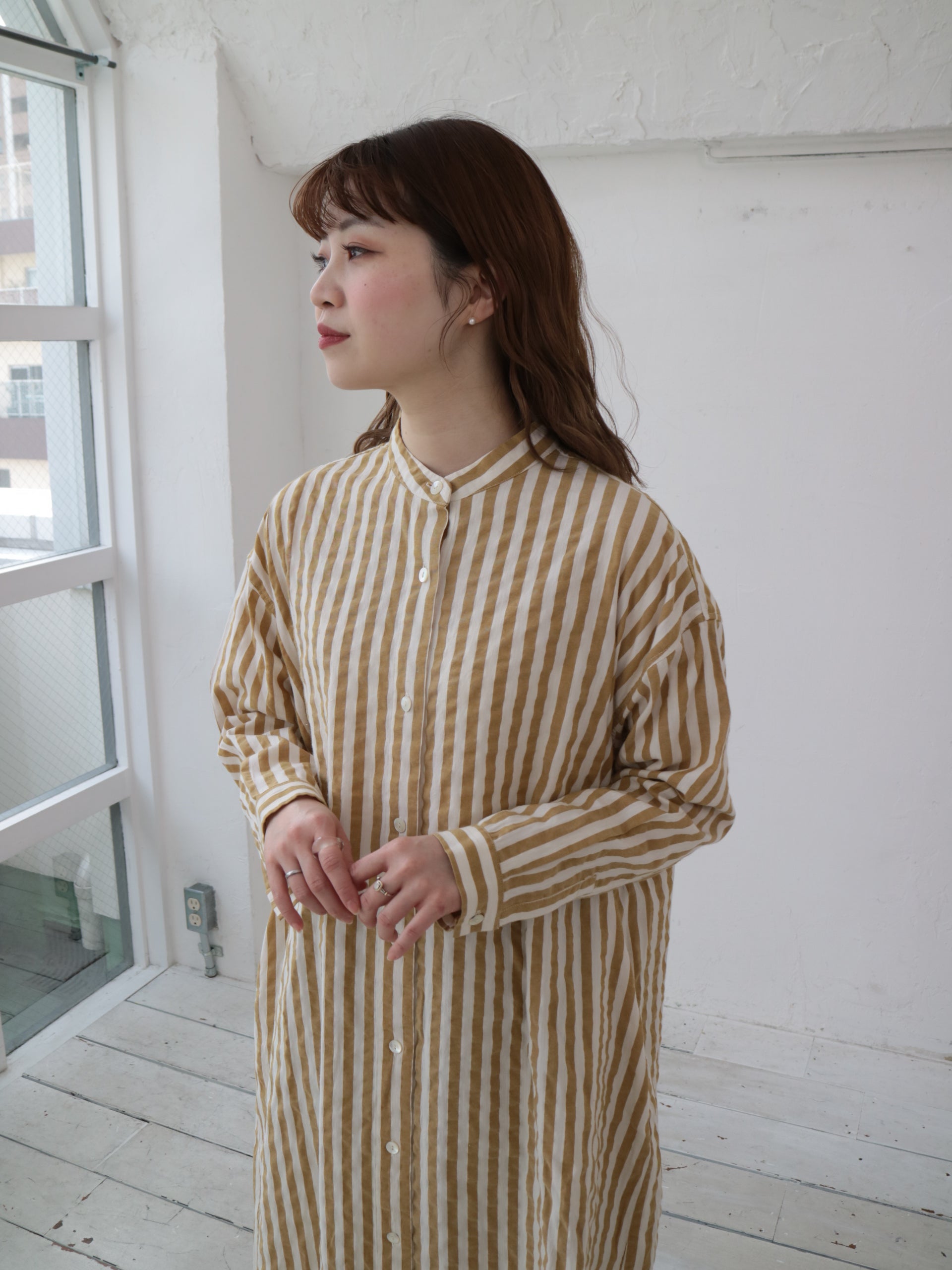 YARRA 先染めストライプスタンドワンピース YR-1544-221