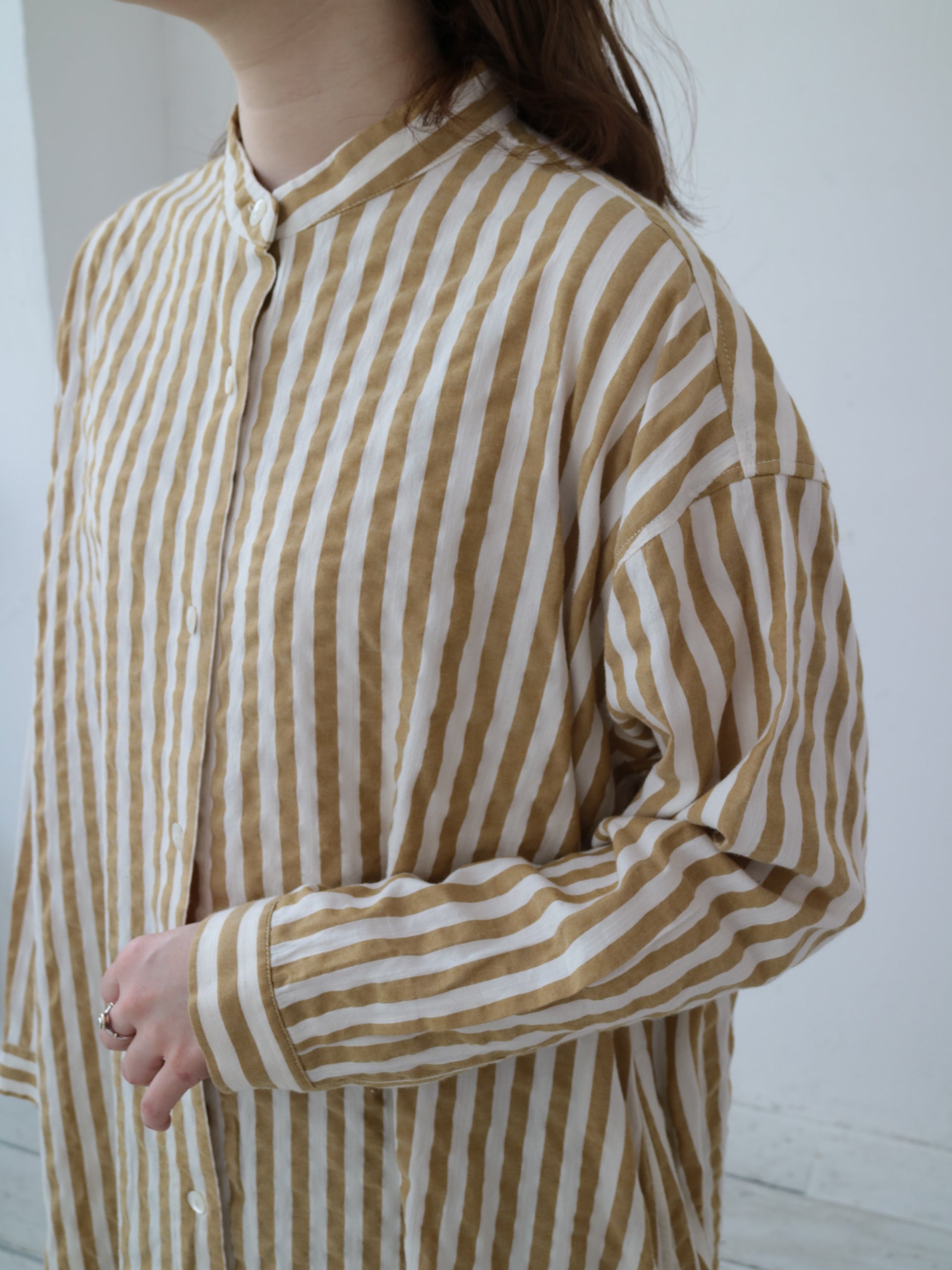 YARRA 先染めストライプスタンドワンピース YR-1544-221