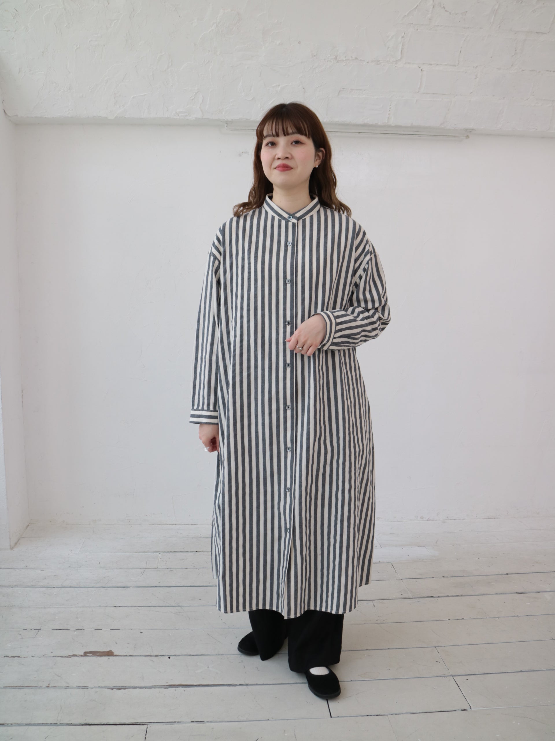 YARRA 先染めストライプスタンドワンピース YR-1544-221