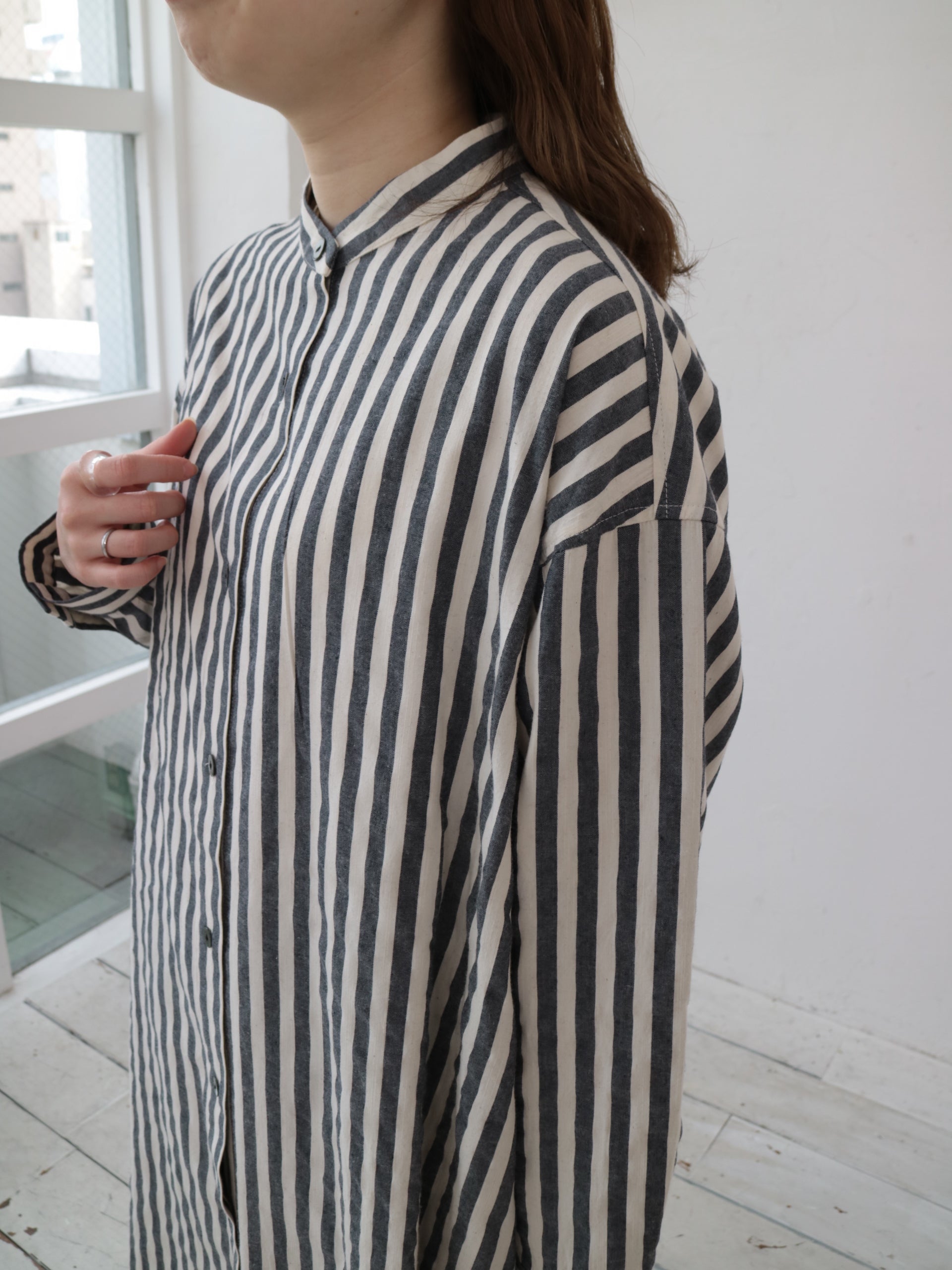 YARRA 先染めストライプスタンドワンピース YR-1544-221