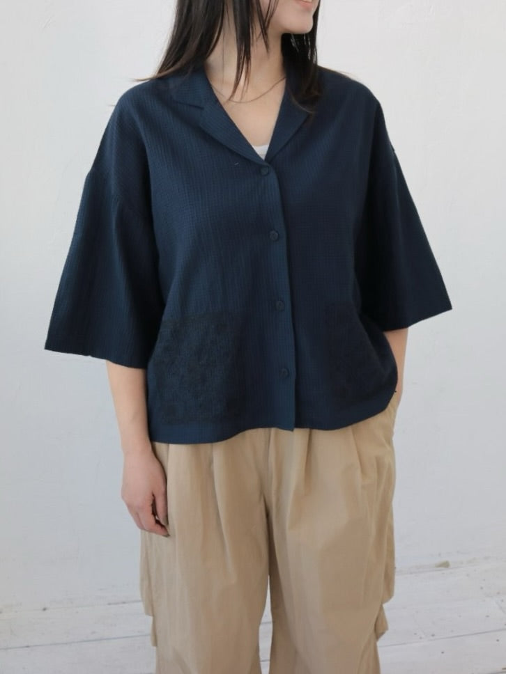 YARRA INDIA開襟ラメ刺繡シャツ YR-1623-269