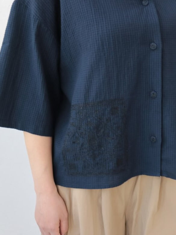 YARRA INDIA開襟ラメ刺繡シャツ YR-1623-269