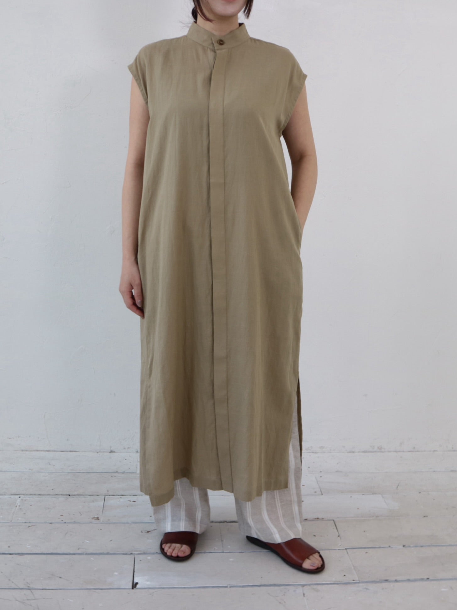 YARRA NEU 綿麻ストライプストレートPT NU-5525-444