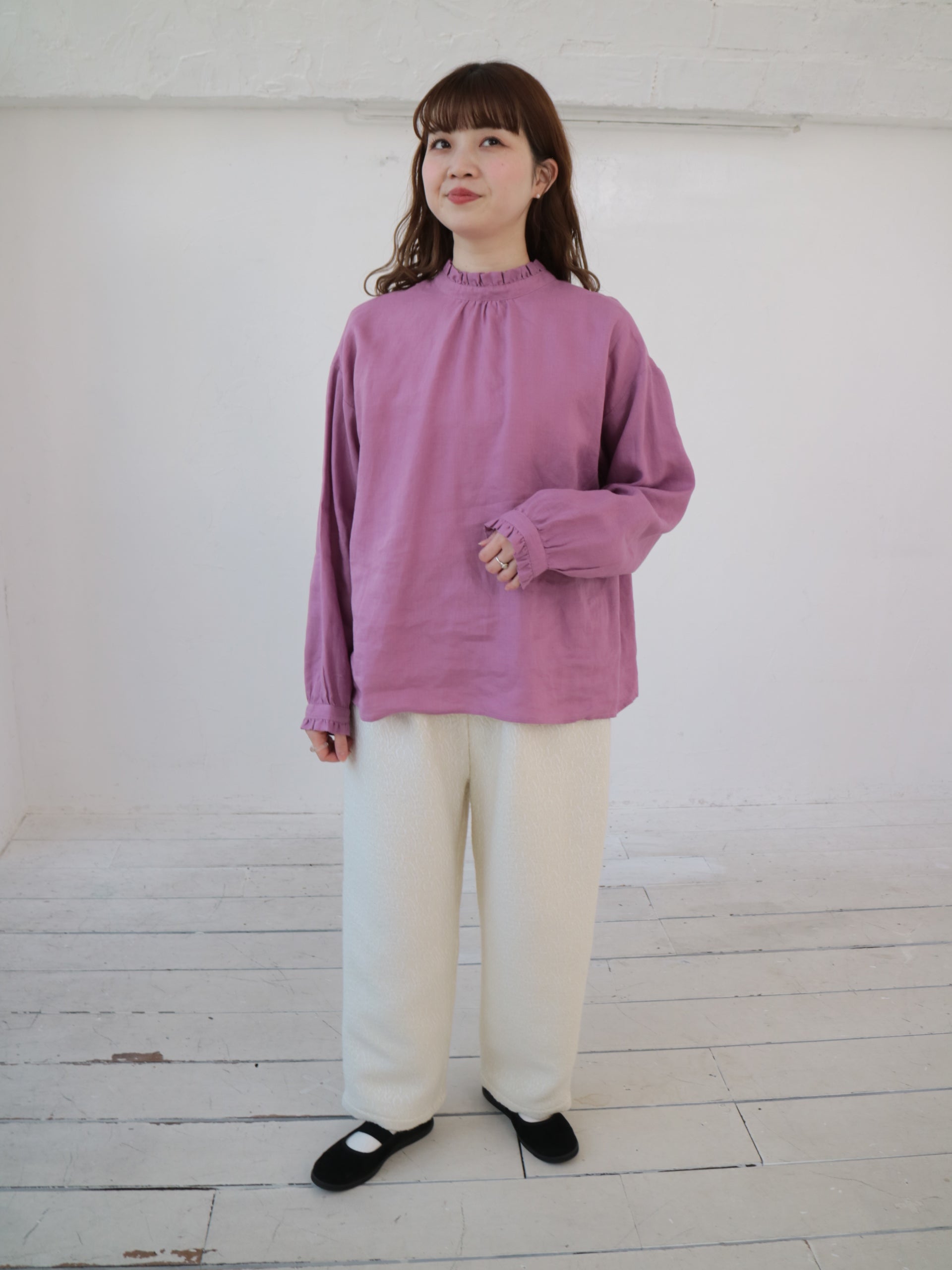YARRA リネン100フリルカラー2WAYブラウス YR-1543-211