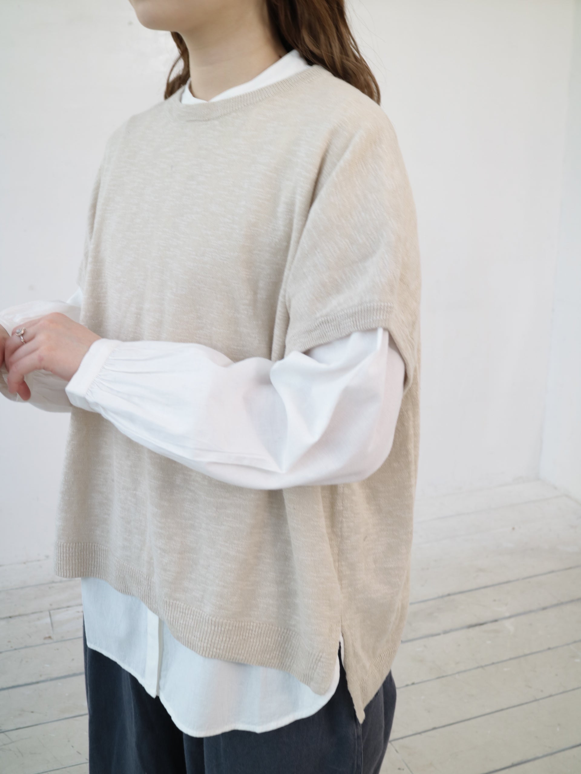 YARRA リネンコットンスリットニットベスト YR-1548-204