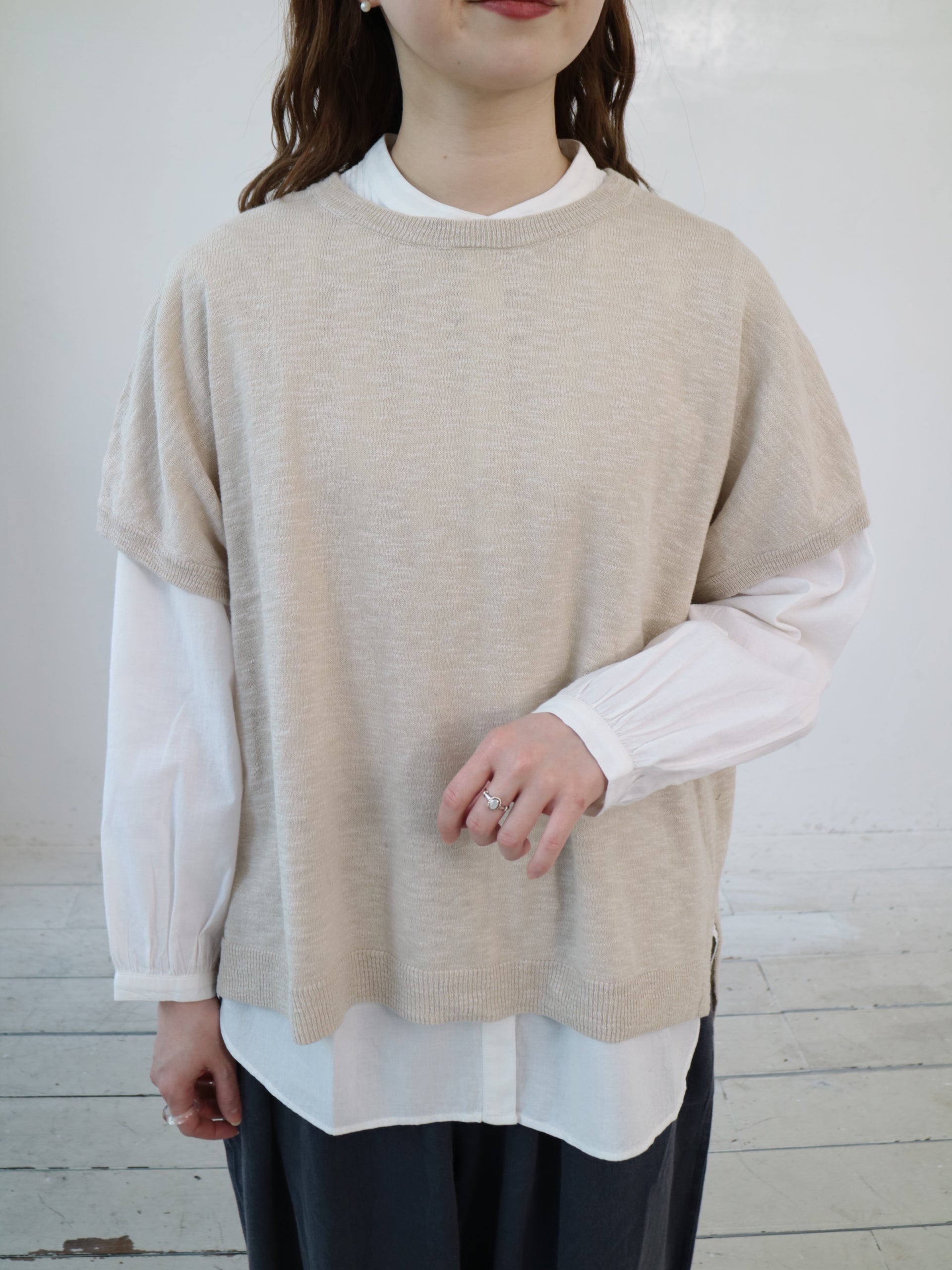 YARRA リネンコットンスリットニットベスト YR-1548-204