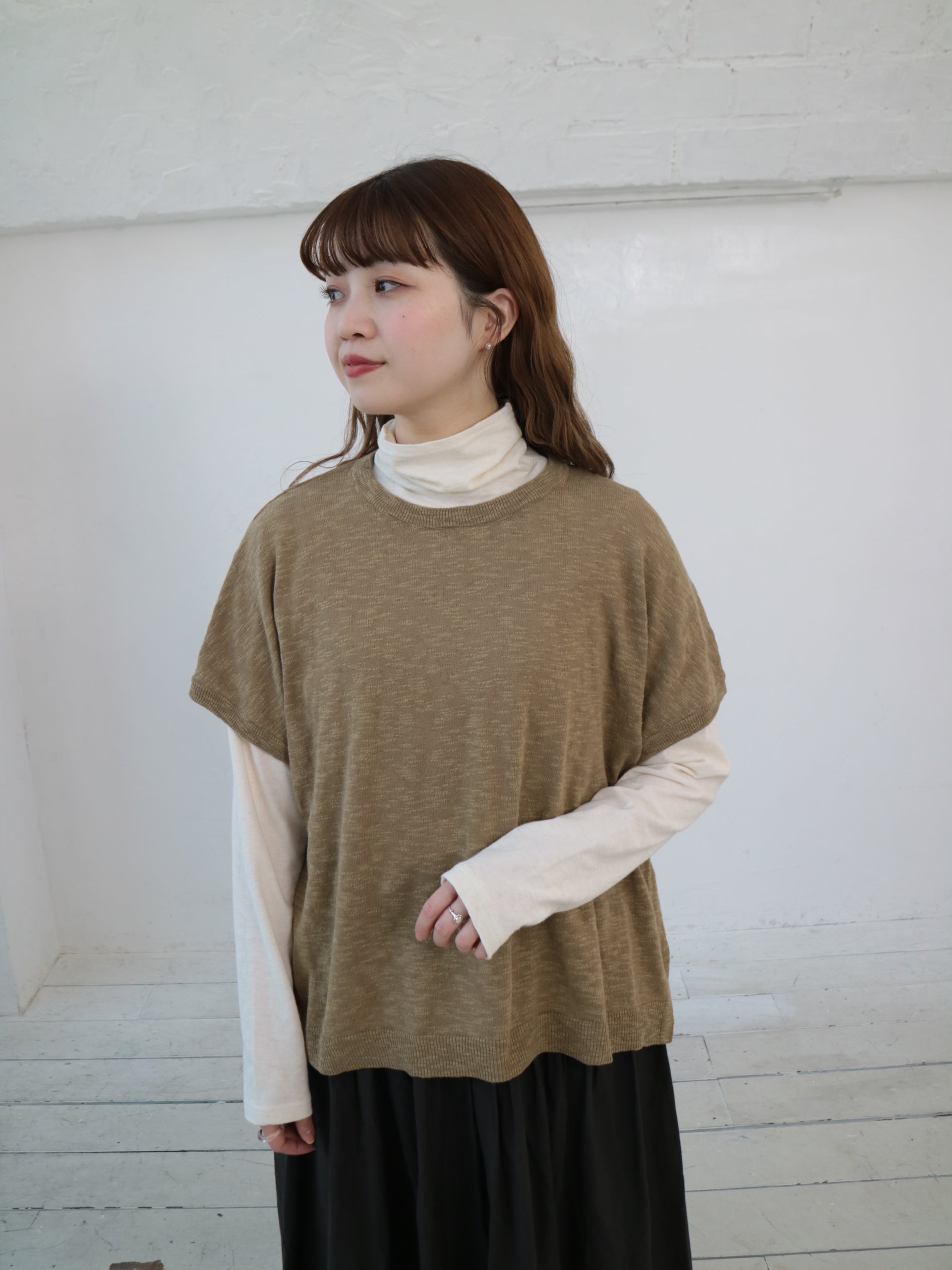 YARRA リネンコットンスリットニットベスト YR-1548-204