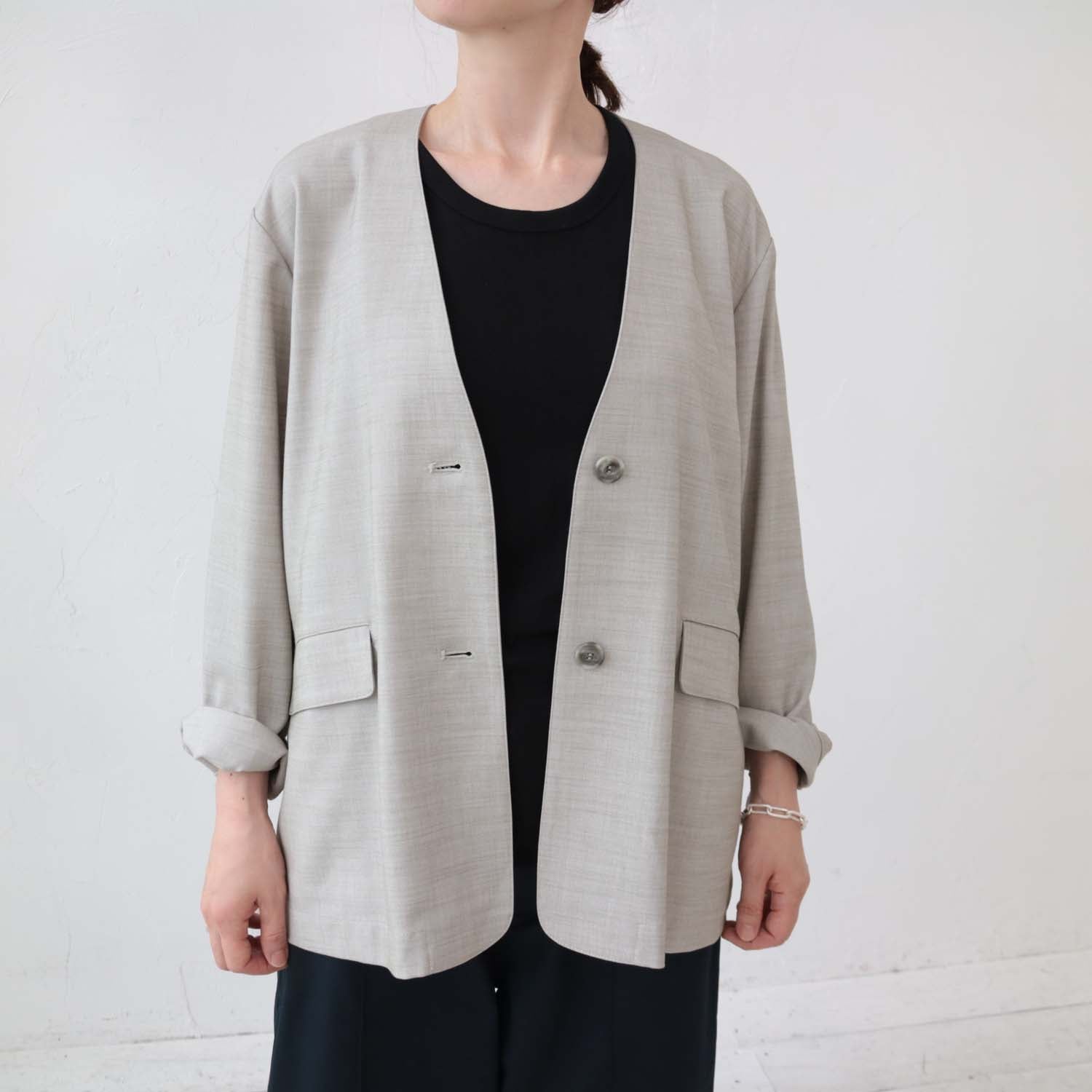 doux bleu Vネックノーカラージャケット DB-2417-002