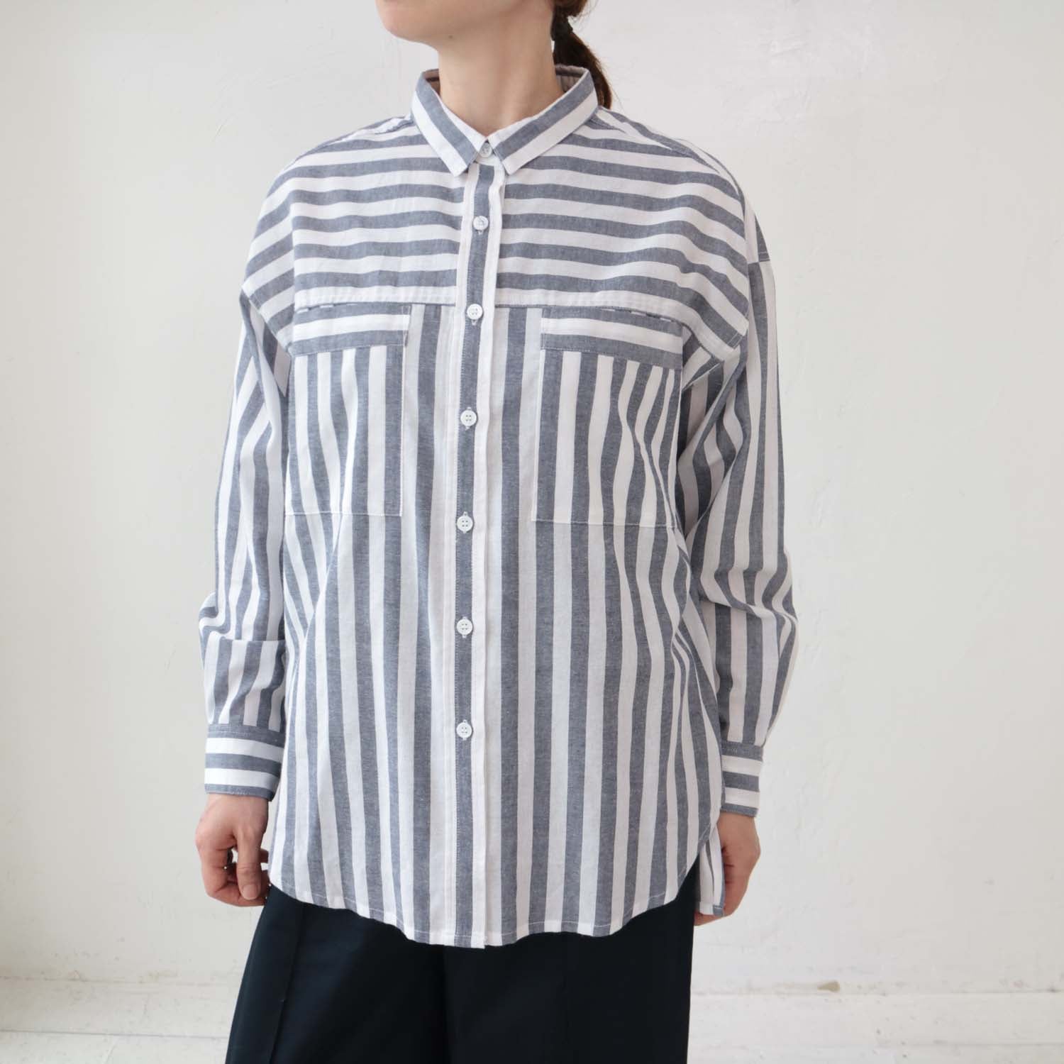 doux bleu ストライプボックスワイドシャツ DB-2413-007