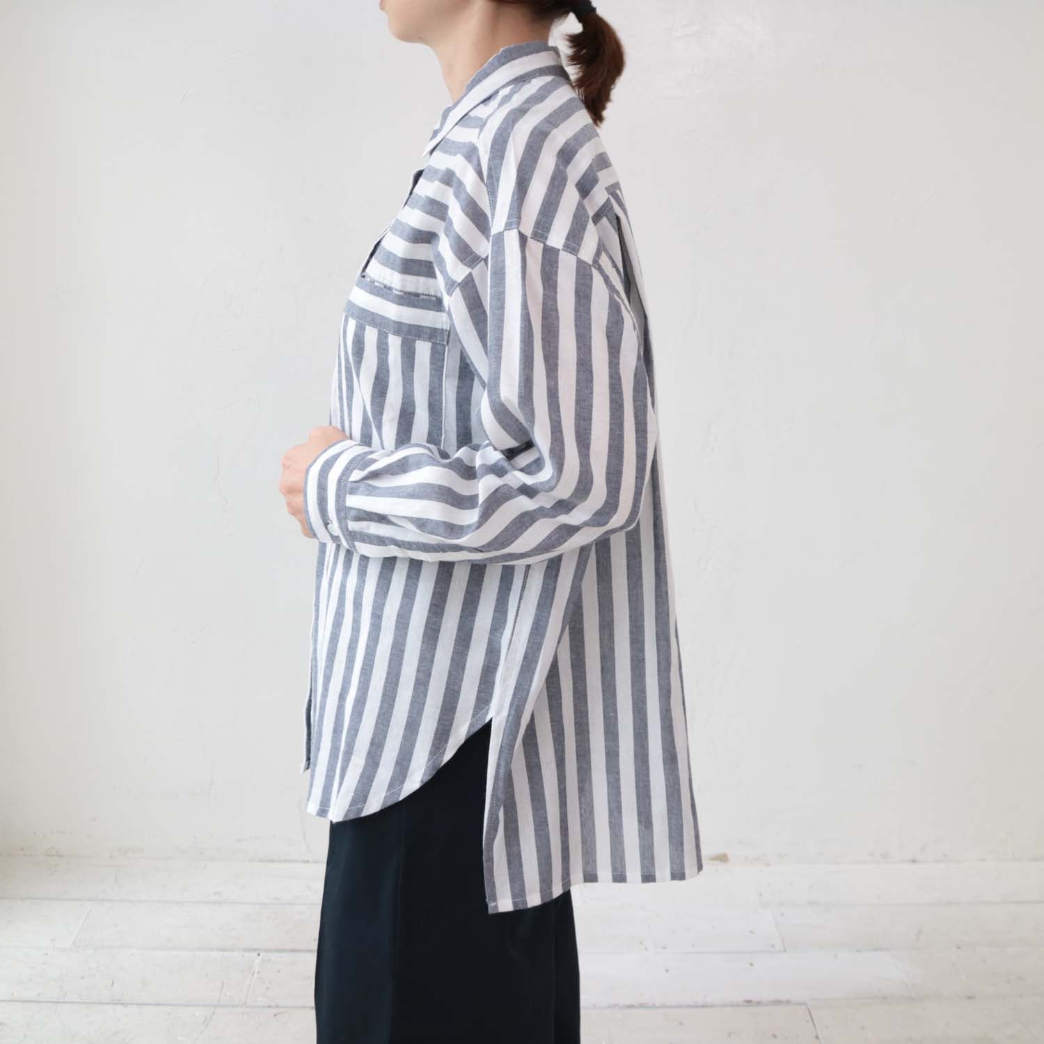 doux bleu ストライプボックスワイドシャツ DB-2413-007