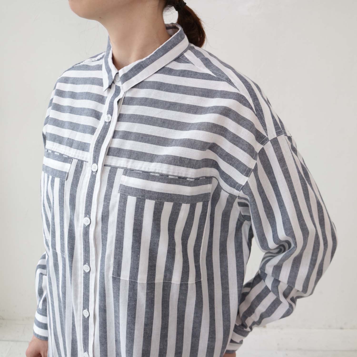 doux bleu ストライプボックスワイドシャツ DB-2413-007